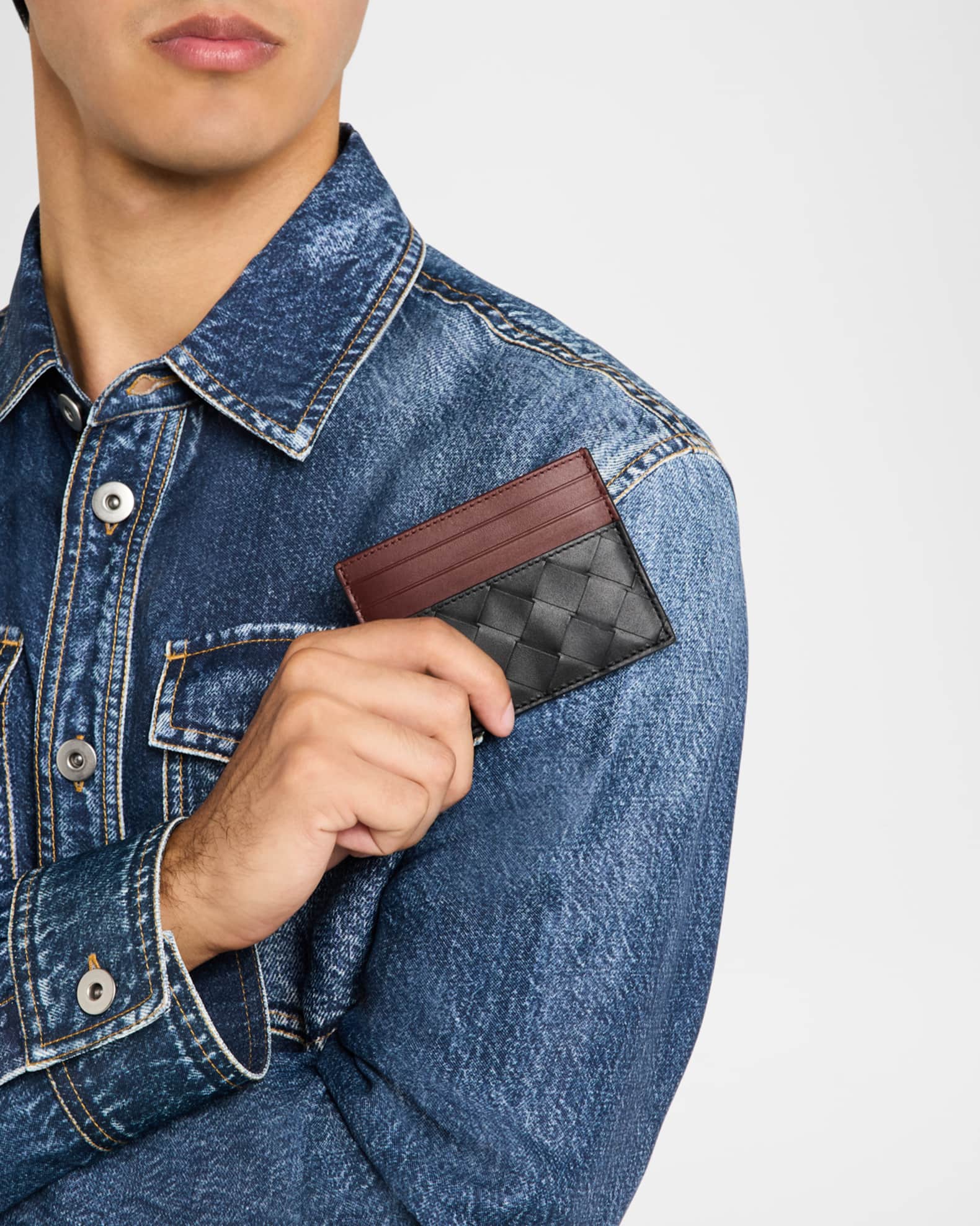 Men's Intrecciato Bicolor Leather Card Holder 1