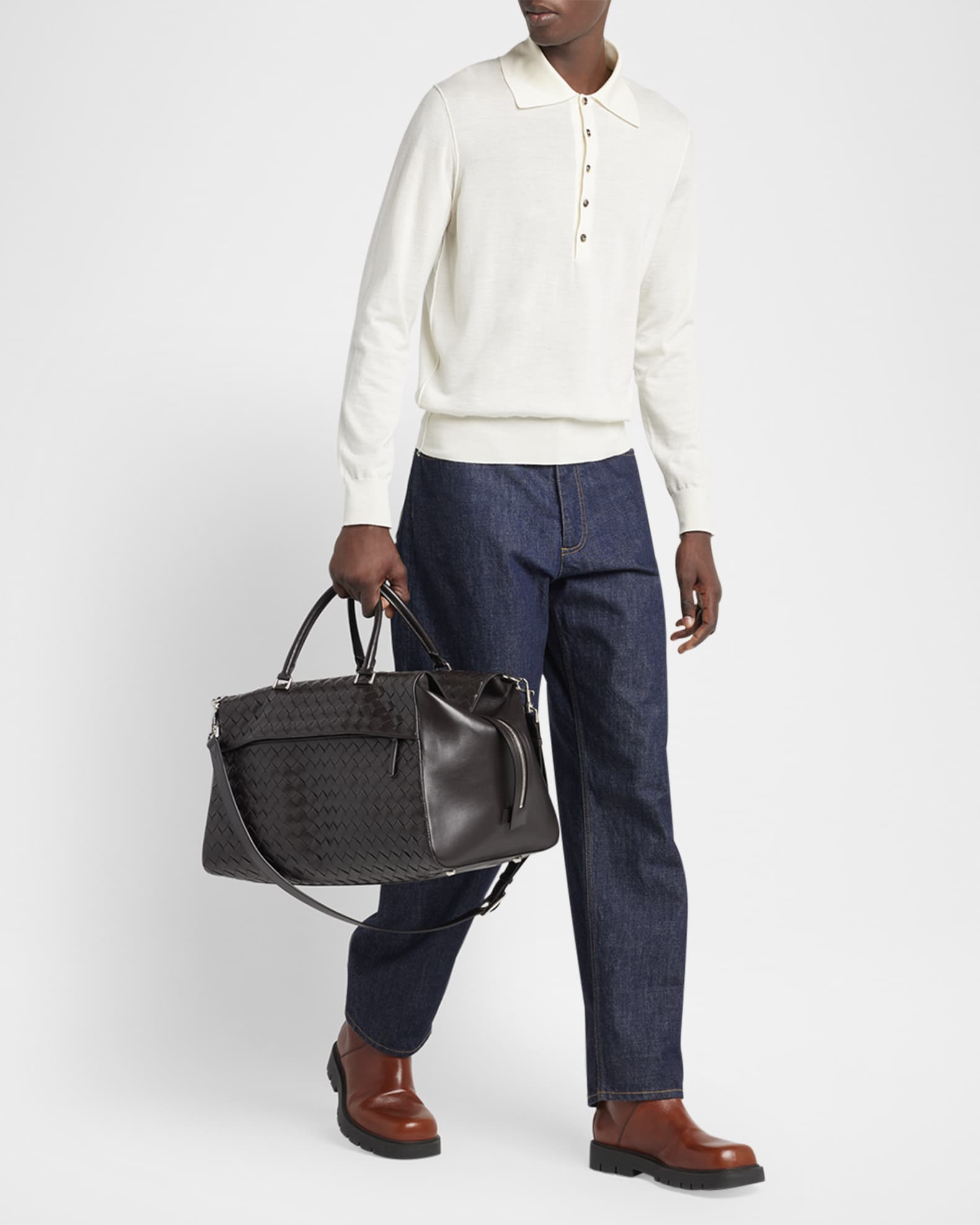 Bottega Veneta Men's Intrecciato Leather Weekender Duffel Bag