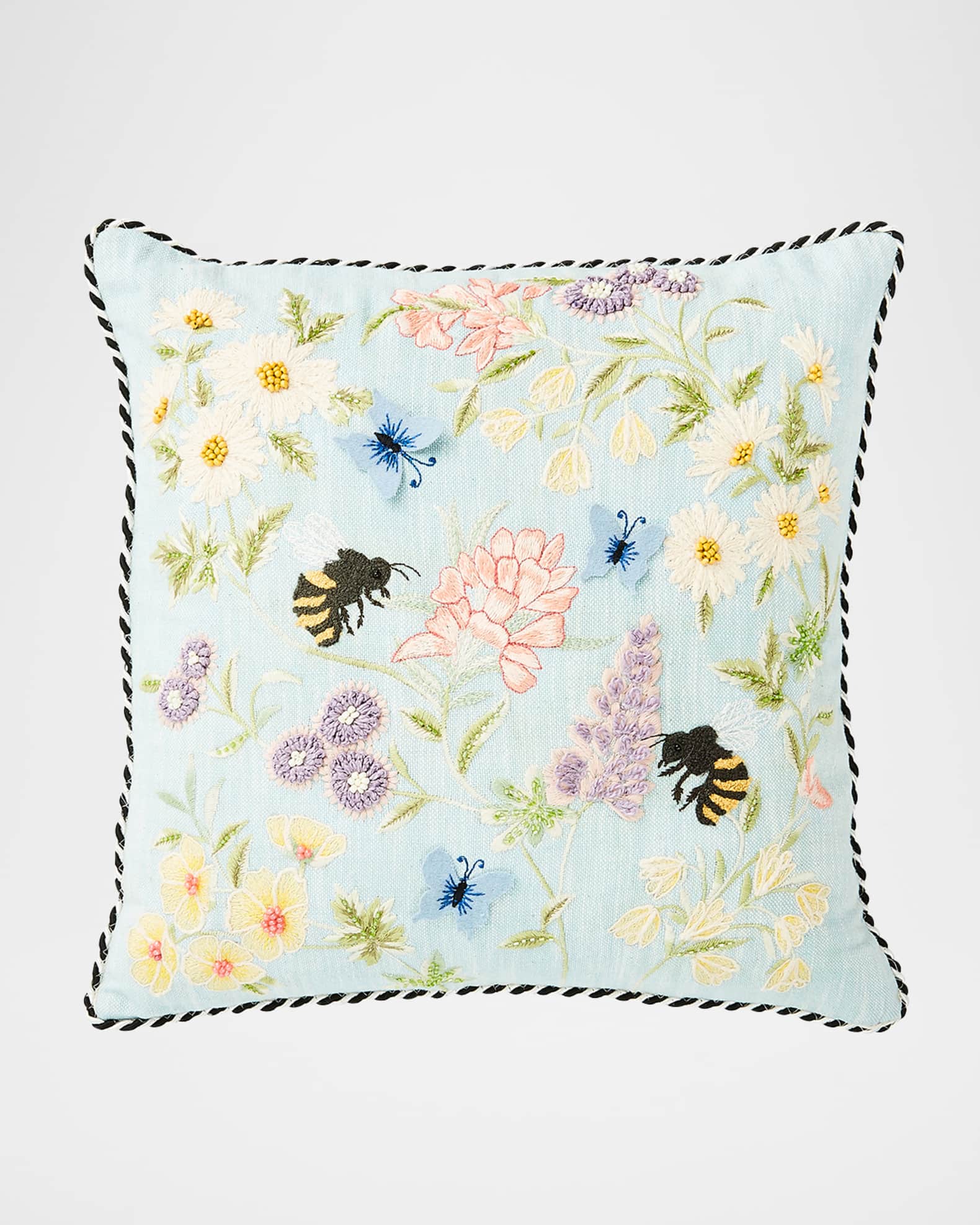 Floral and Bee Throw Pillow 0