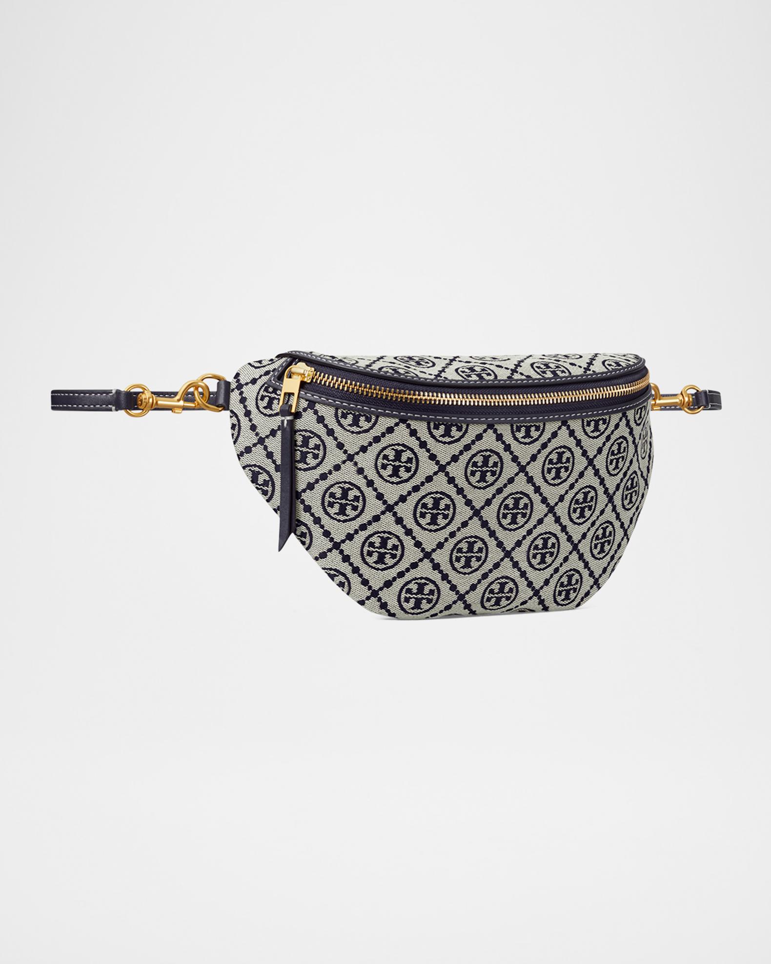 Tory Burch Monogram belt Latest Tory Burch Navy T Monogram Logo Jacquard Leather Belt  main image 4