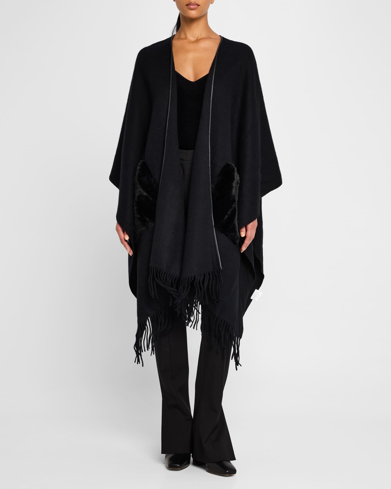 Ruana Shawl W/ Faux Fur Trim 1