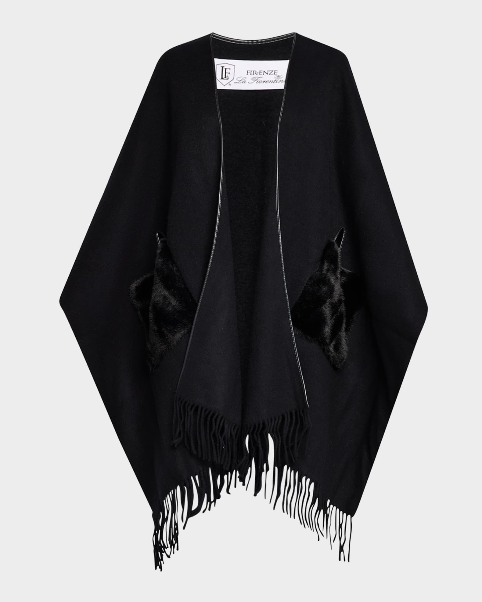 Ruana Shawl W/ Faux Fur Trim 0