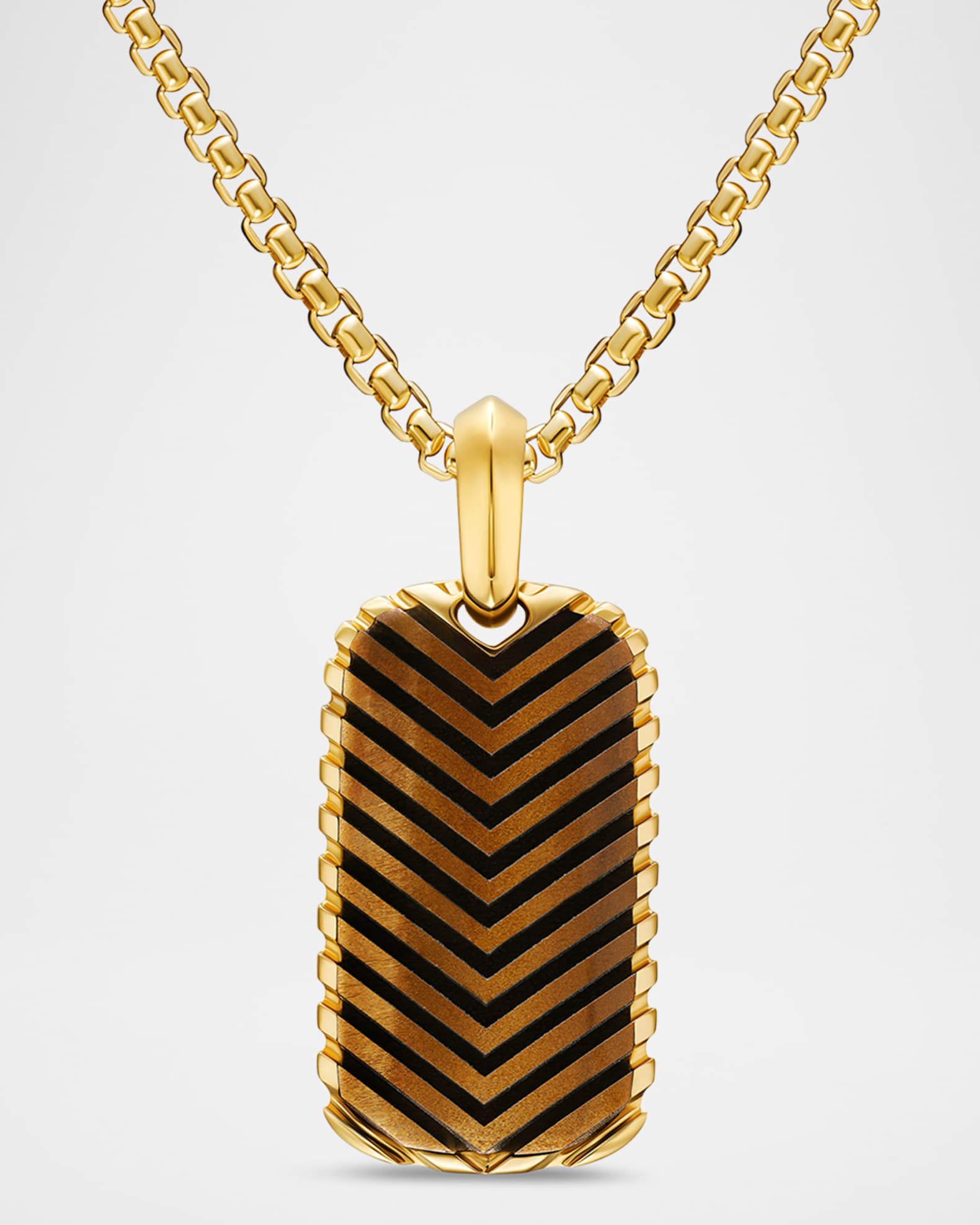 Men's Chevron Tag Enhancer in 18K Gold with Tigers Eye, 27mm 0