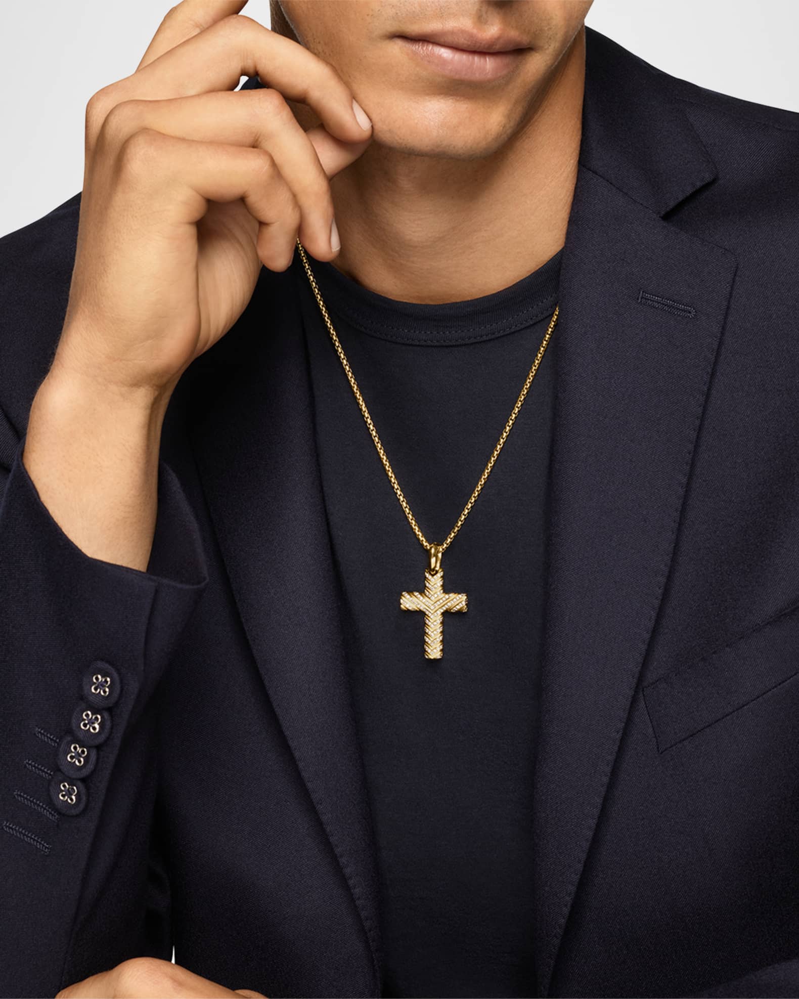 Men's Chevron Cross Enhancer in 18K Gold with Diamonds, 36mm 1