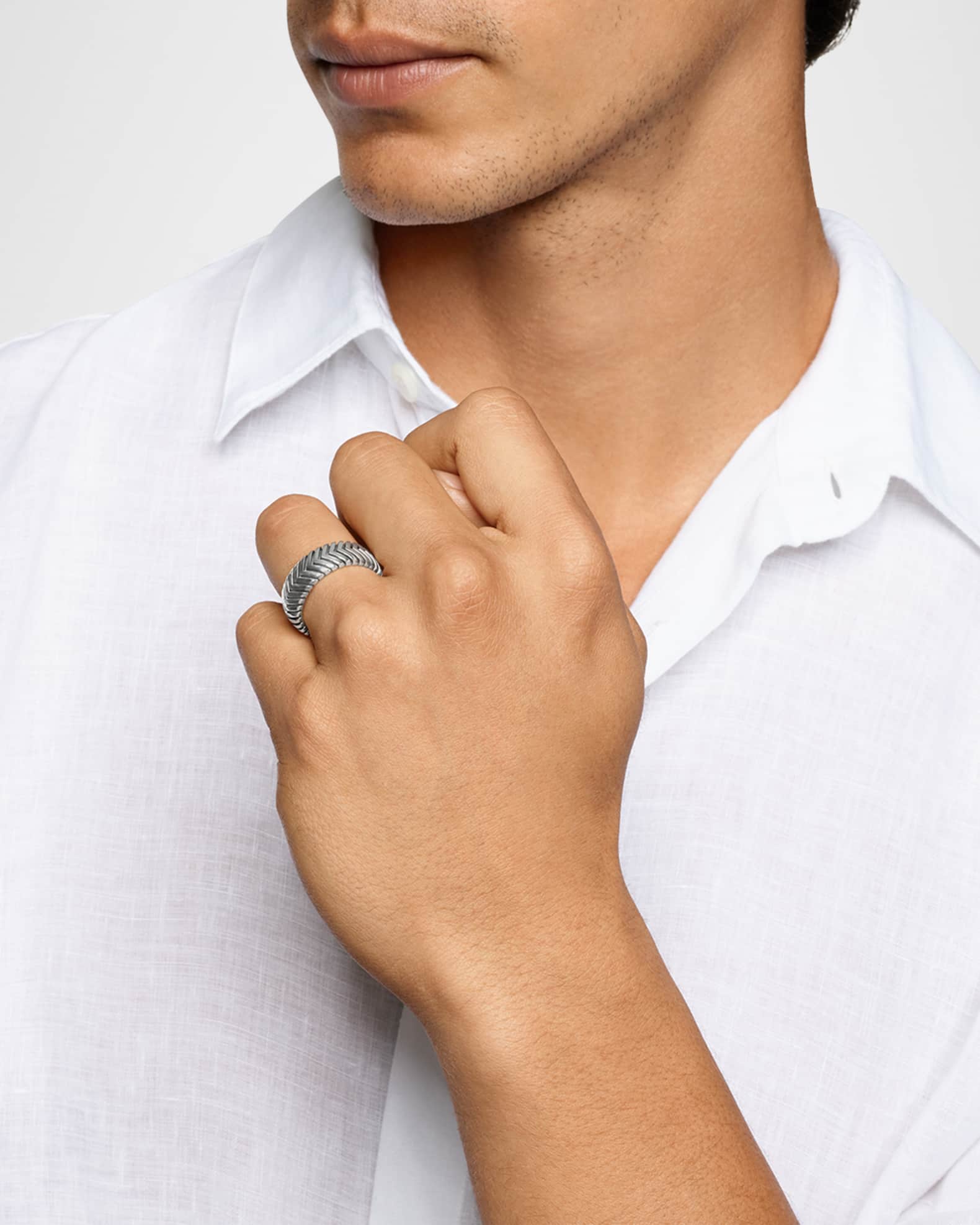 Men's Chevron Band Ring in Silver, 8mm 1