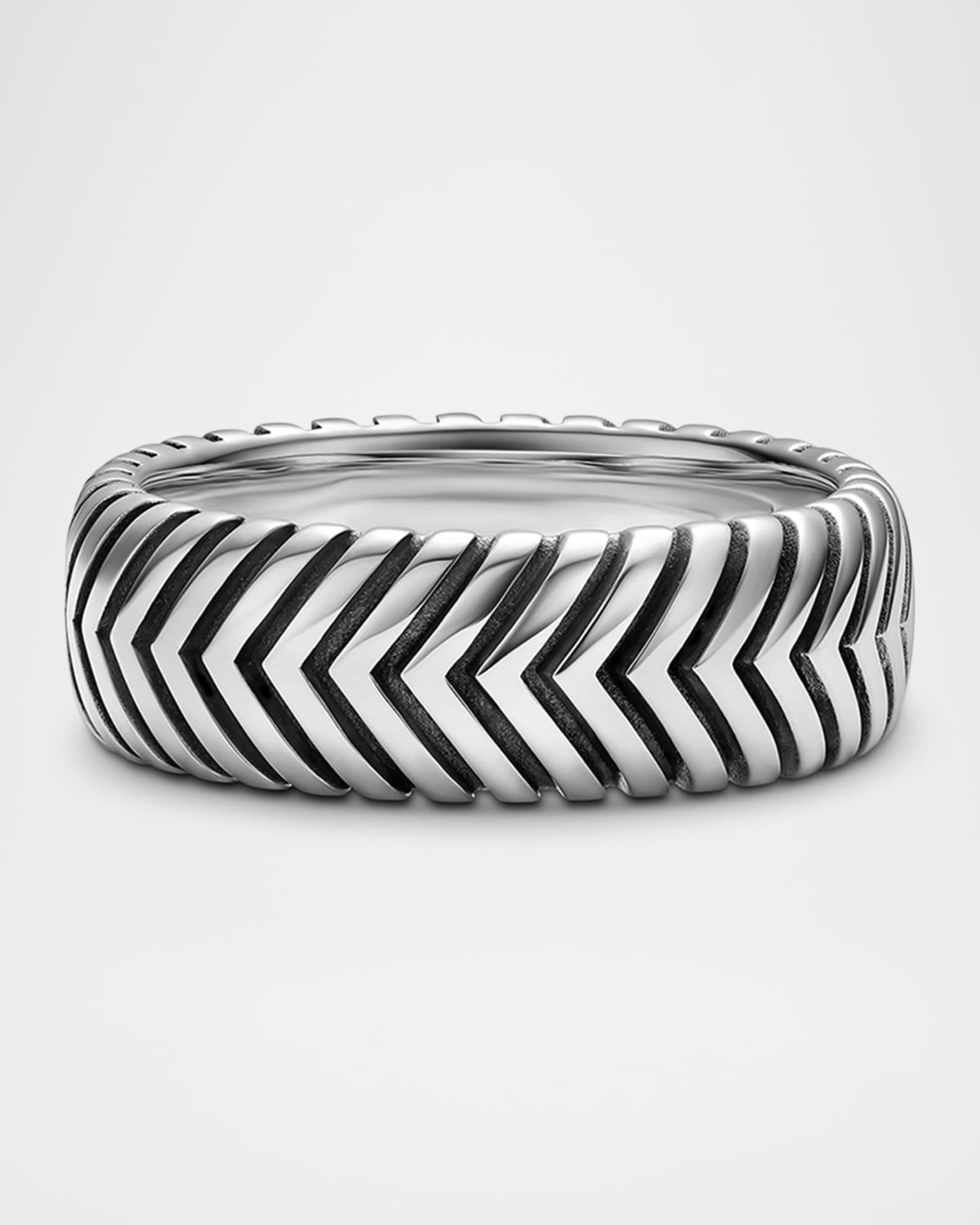 Men's Chevron Band Ring in Silver, 8mm 0