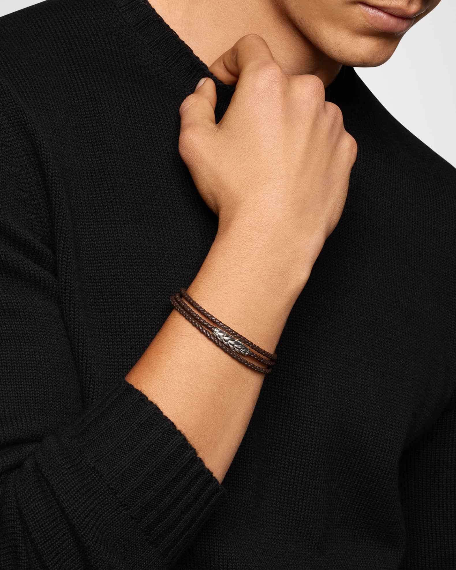 Men's Chevron Wrap Bracelet in Leather with Silver 1