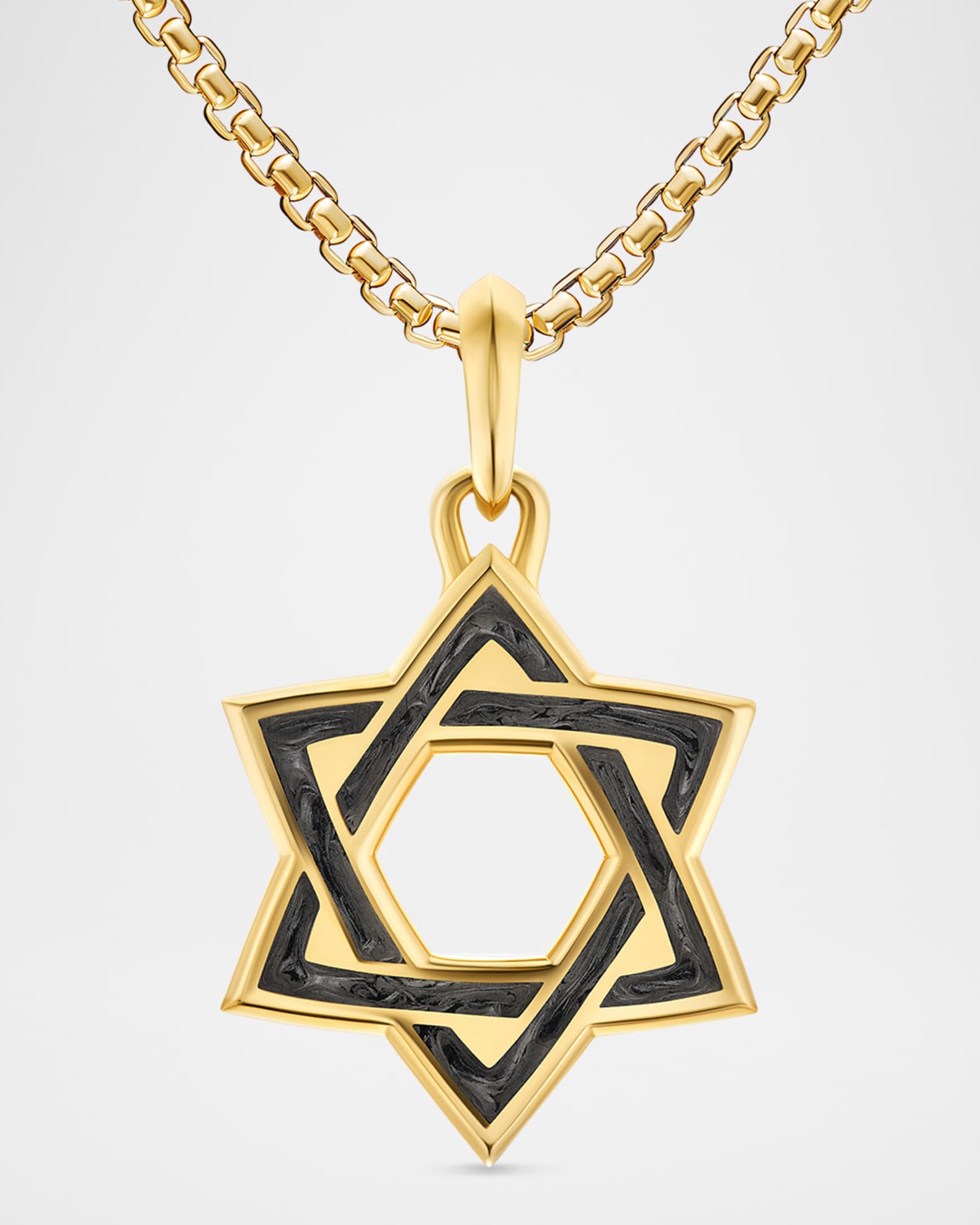 Men's Star of David Pendant in 18K Gold with Forged Carbon, 25mm 0
