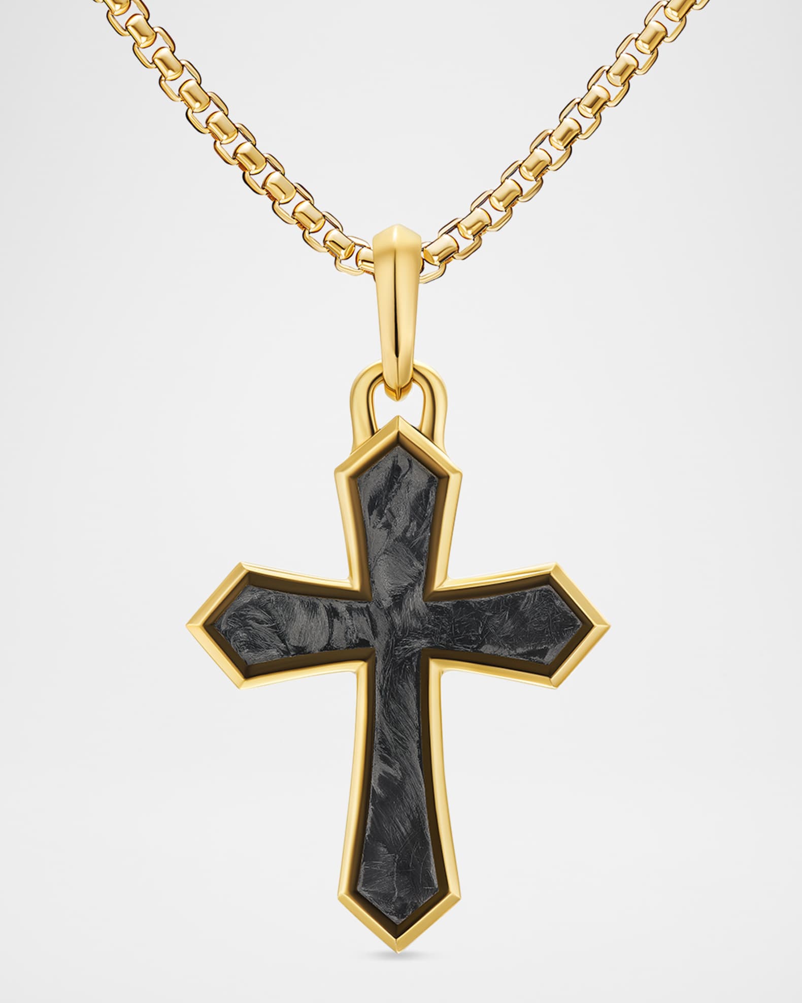 Men's Cross Pendant in 18K Gold with Forged Carbon, 28mm 0