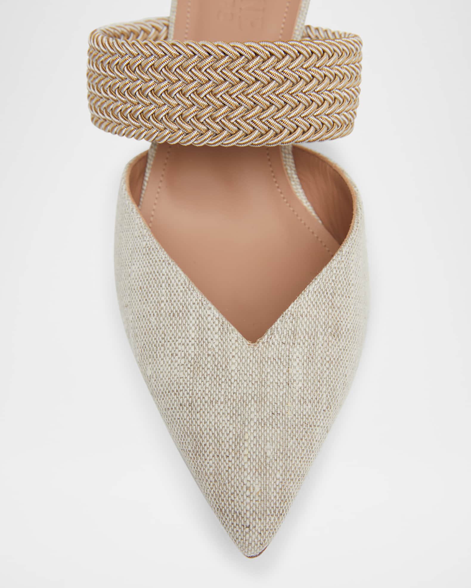 Malone Souliers Maisie Linen Strap Mules Neiman Marcus