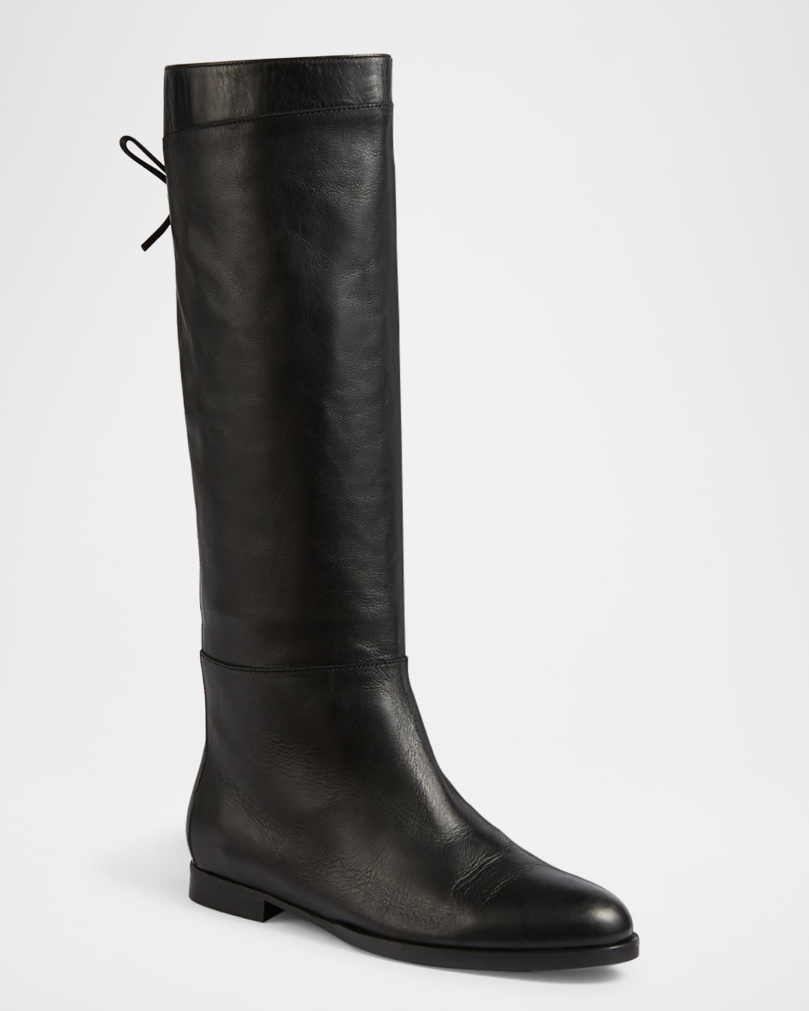 LK Bennett Cassandra Tie Back Leather Knee High Boots Black