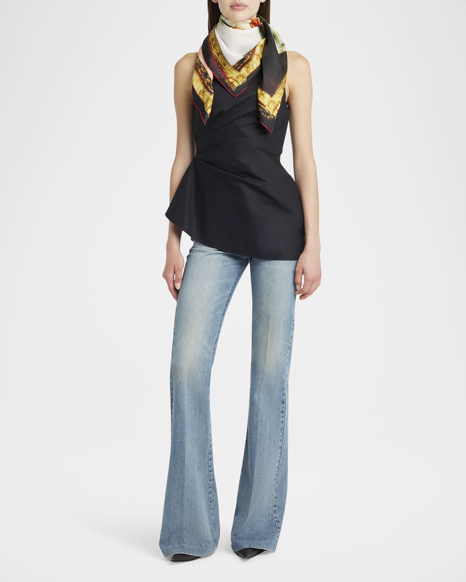 Portrait Logo-Print Silk Scarf 1