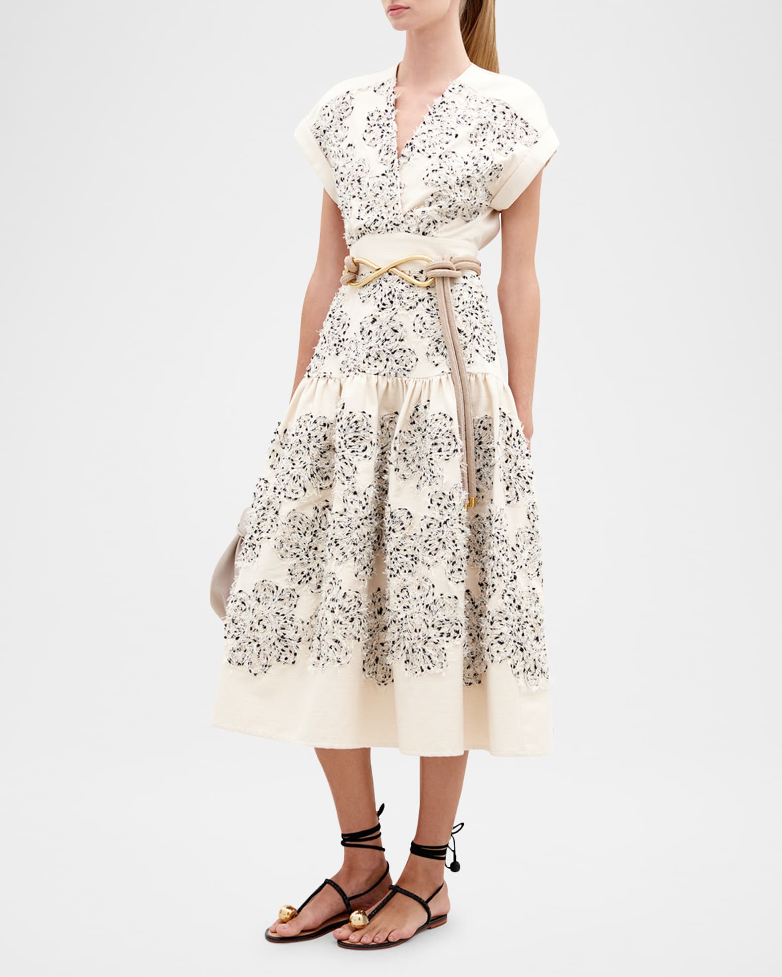 Metaponto Floral Embroidered Drop-Waist Midi Dress 1