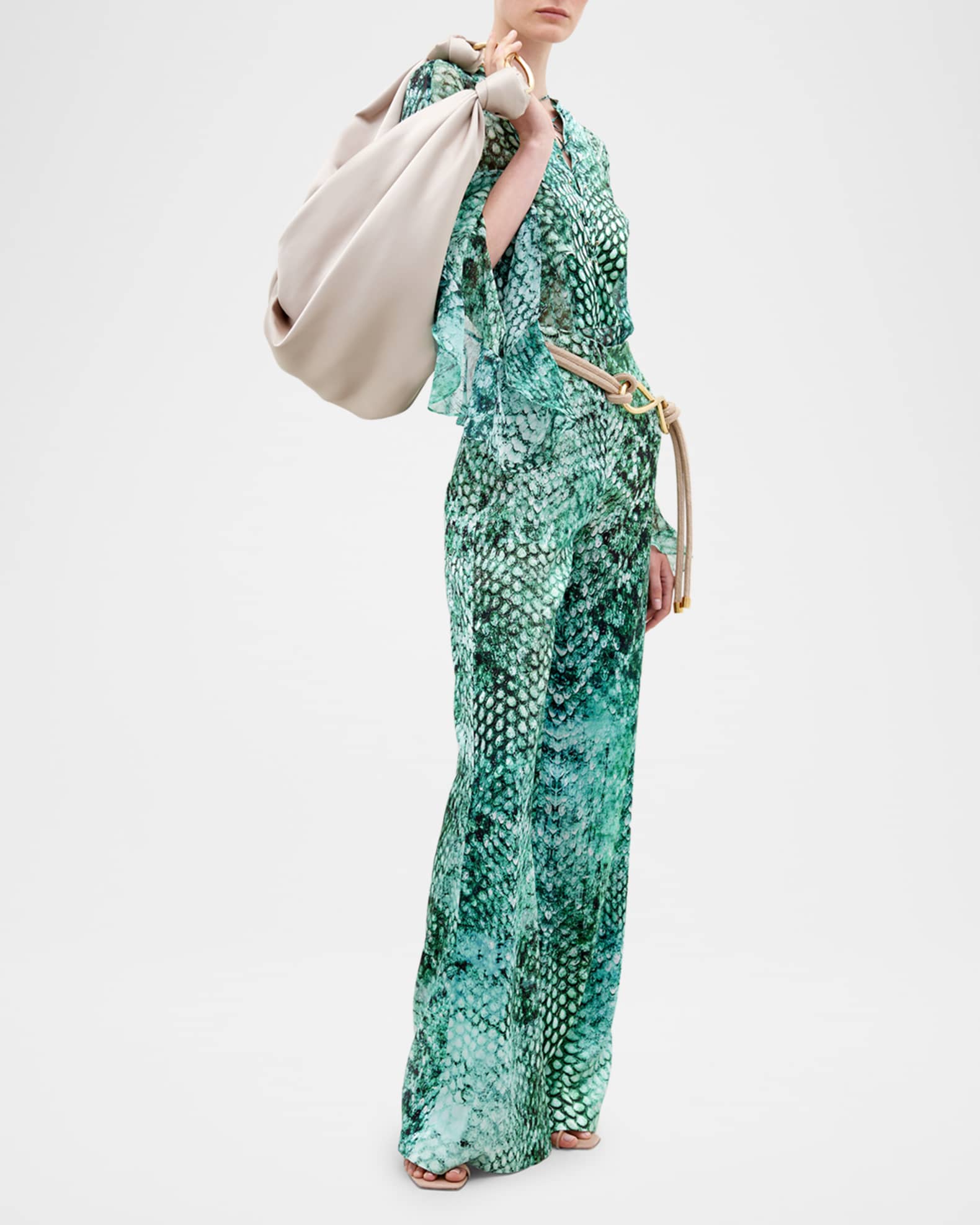 Andie Snakeskin-Print Silk Wide-Leg Pants 1