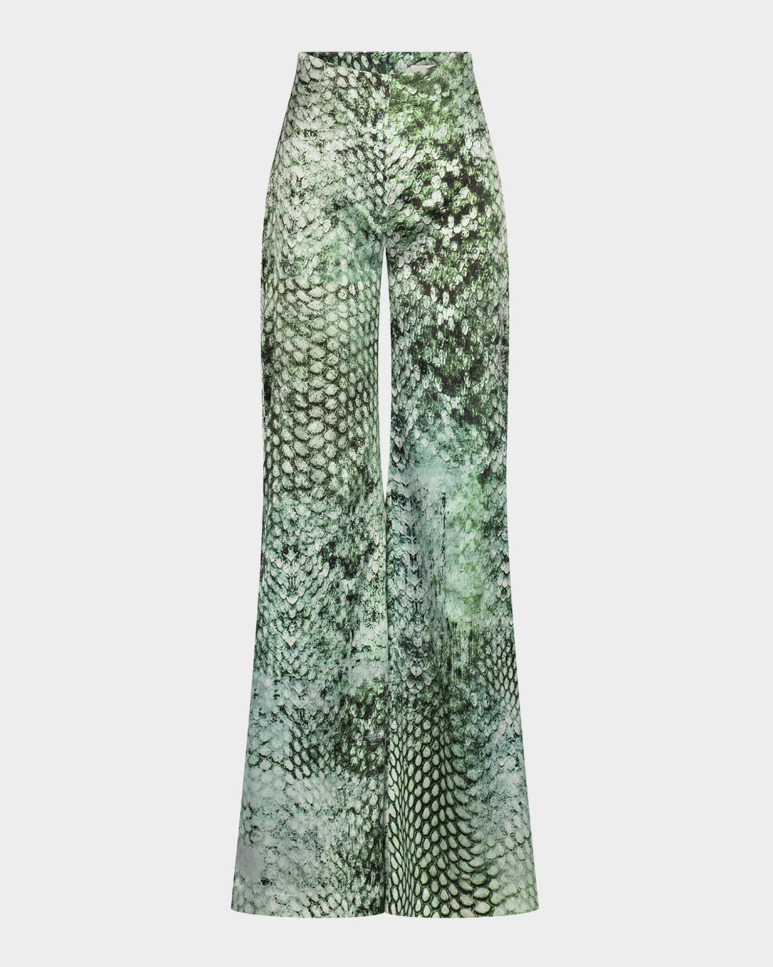 Andie Snakeskin-Print Silk Wide-Leg Pants 0