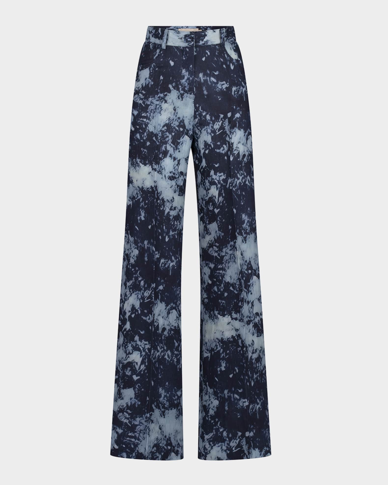 Emine Tie-Dye Linen Wide-Leg Pants 0