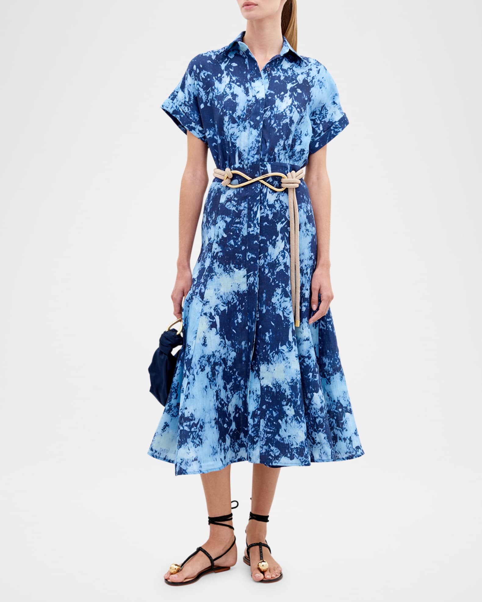 Noor Tie-Dye Linen Short-Sleeve Midi Shirtdress 1