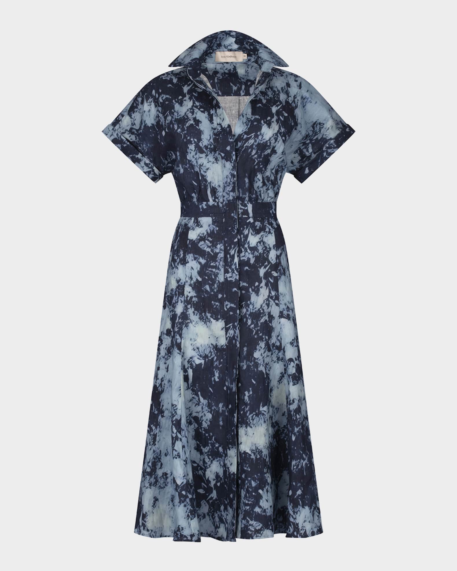 Noor Tie-Dye Linen Short-Sleeve Midi Shirtdress 0