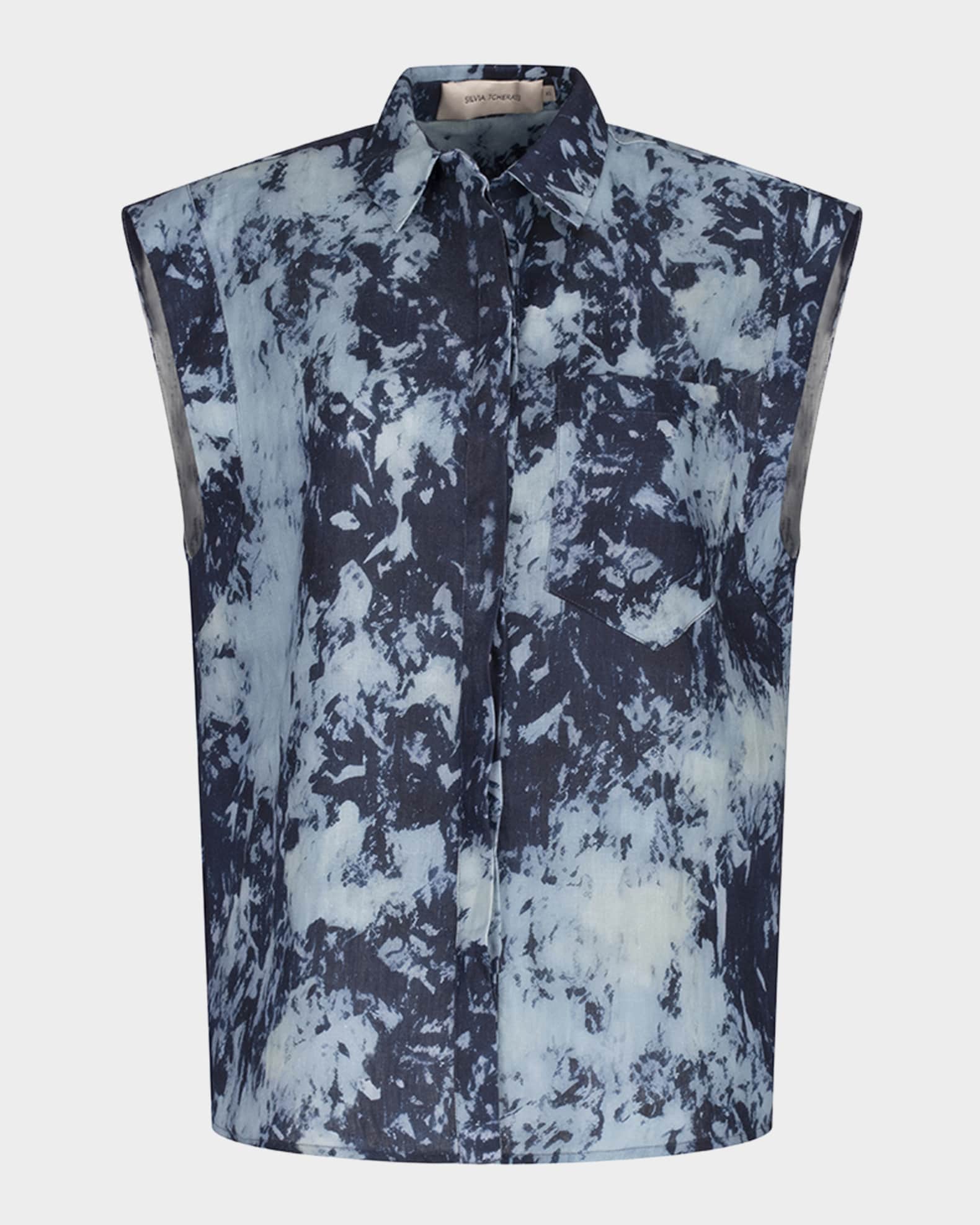 Rina Tie-Dye Linen Button-Down Blouse 0