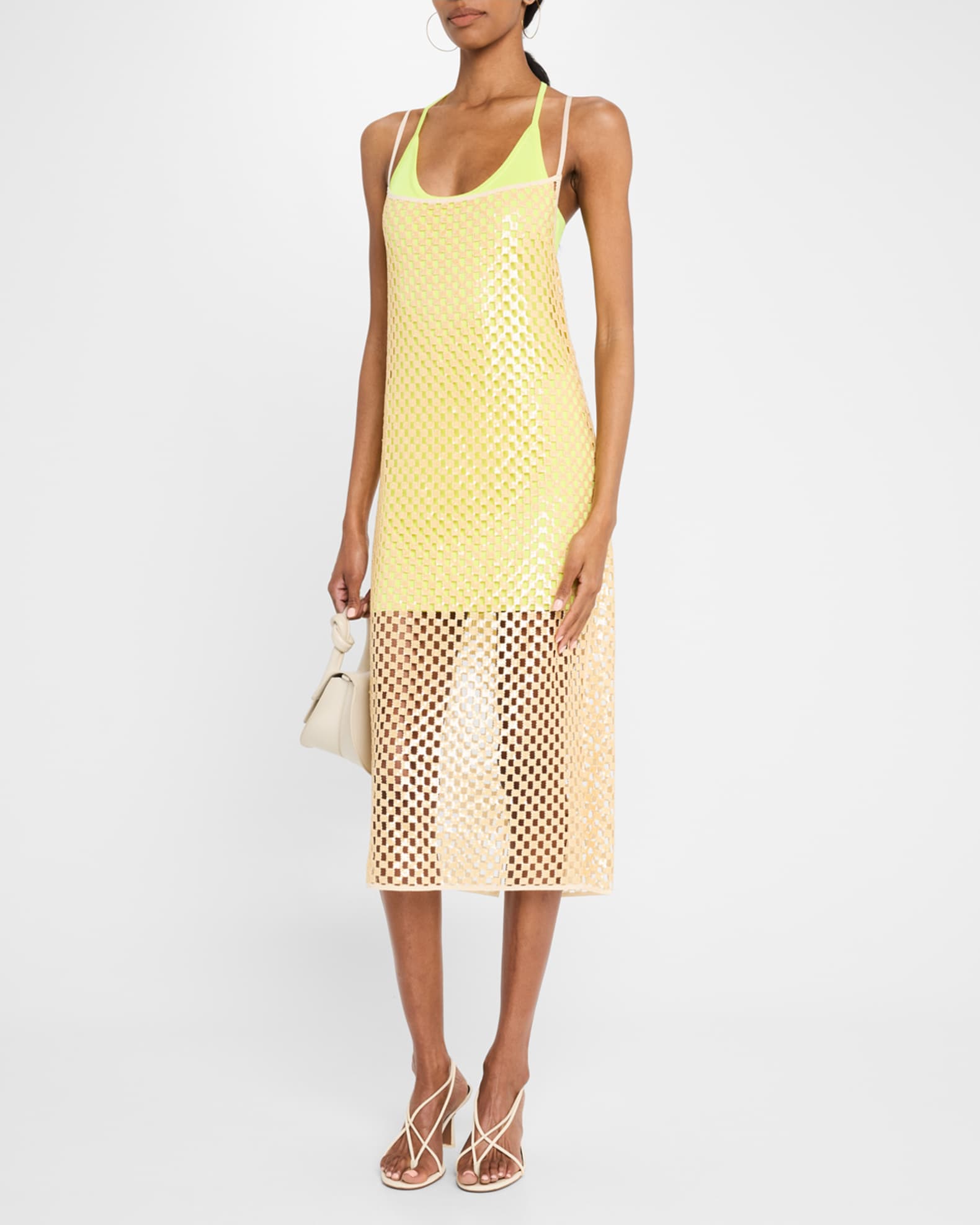 Victoire Sequined Checker Crochet Knit Midi Dress 1