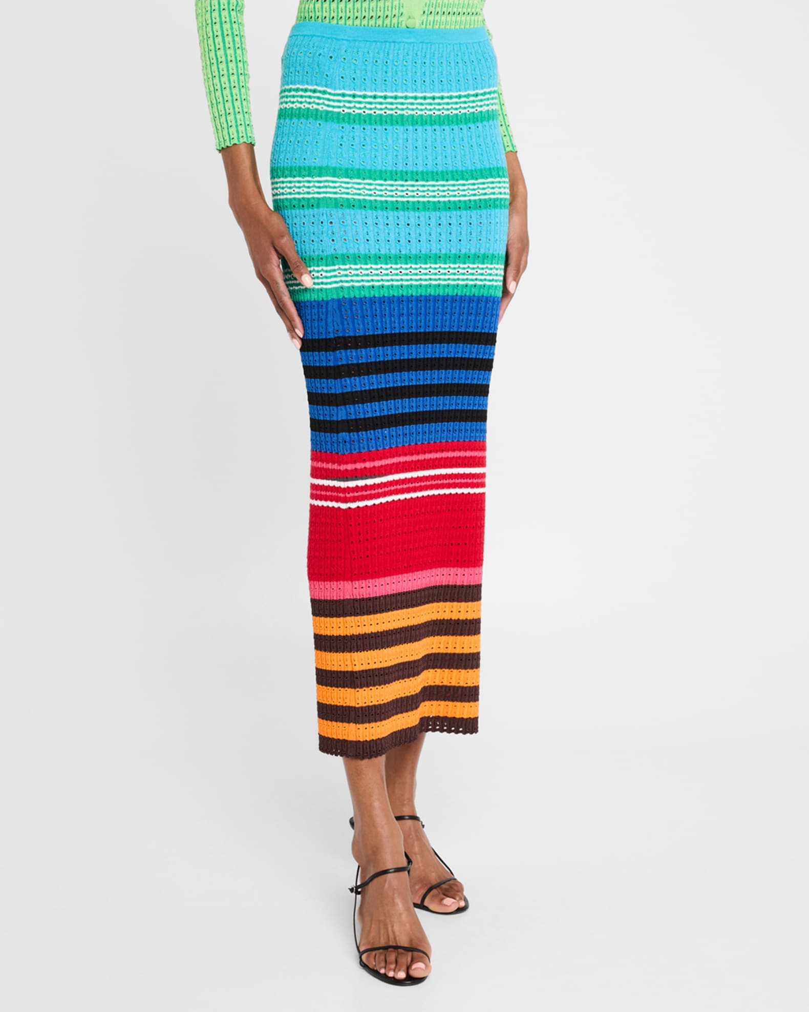 ZANKOV Edith Striped Pointelle Knit Maxi Pencil Skirt