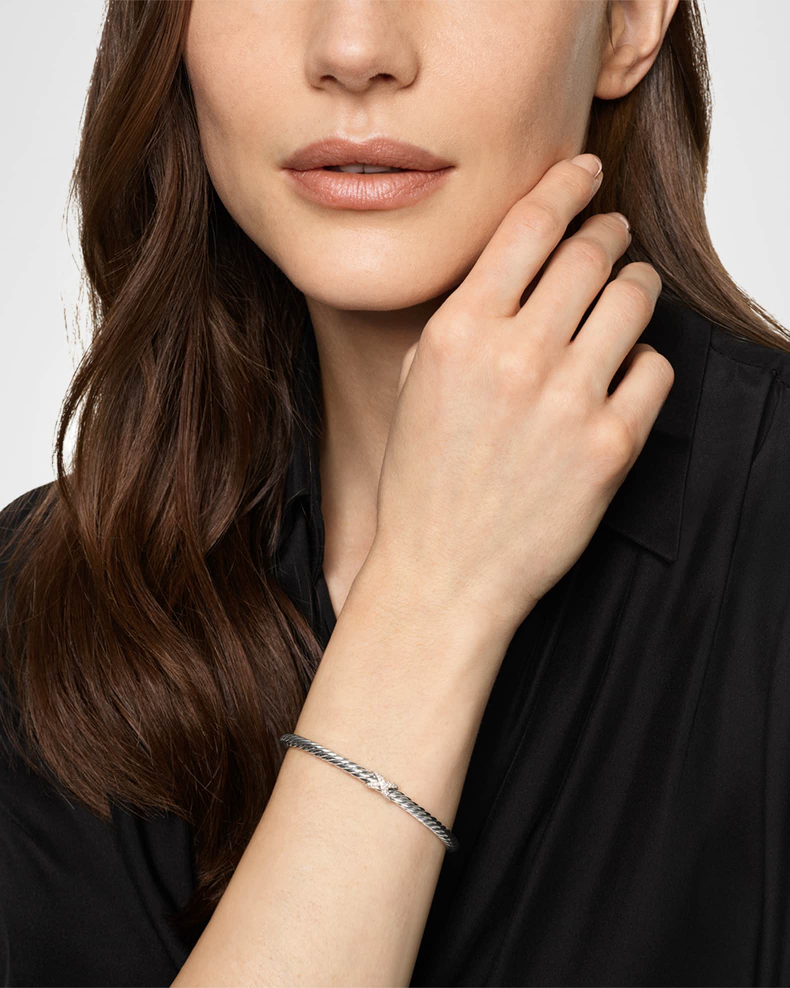 Cable Flex Center Station X Bracelet with Diamonds in Silver, 4mm 1