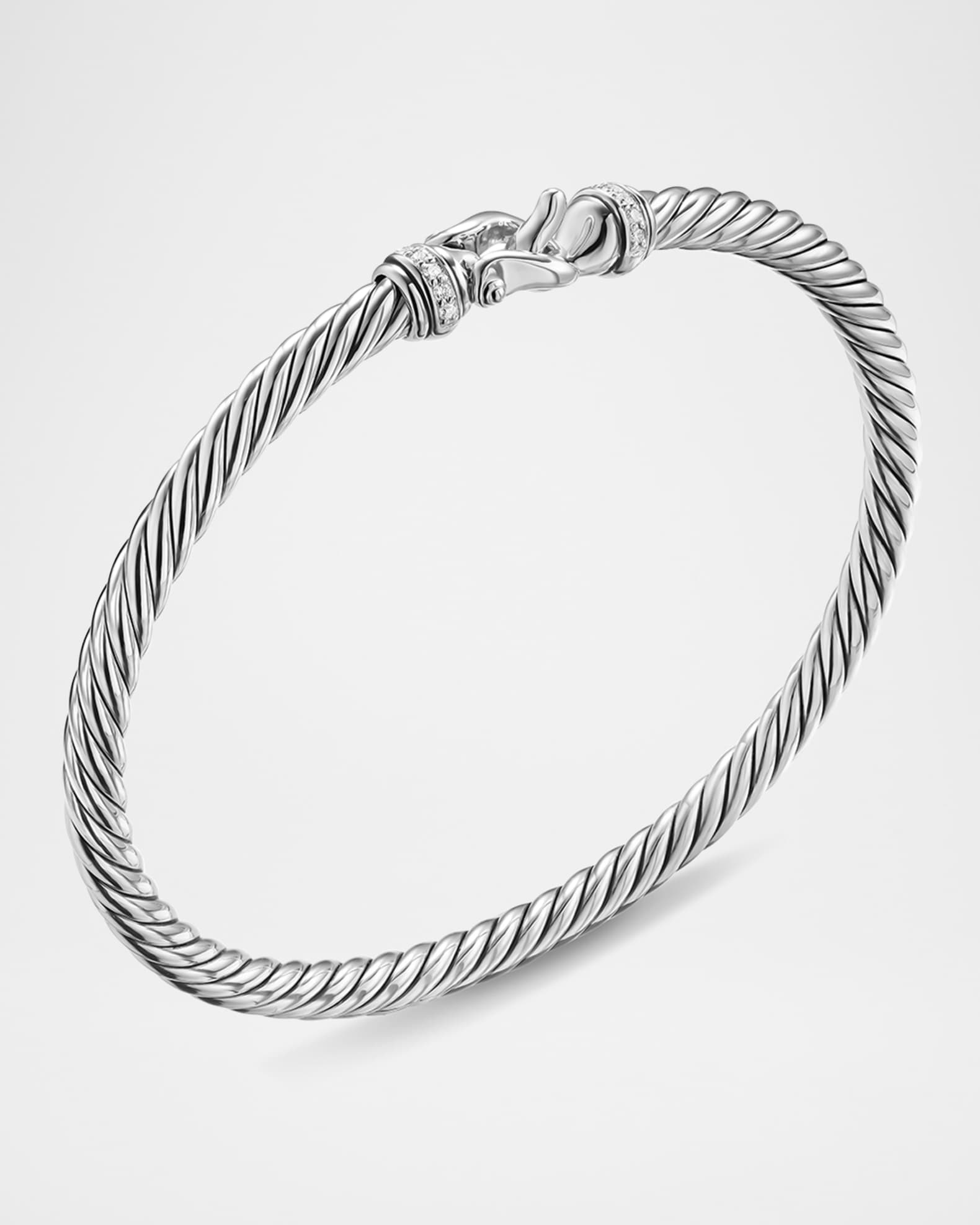Cable Flex Buckle Bracelet with Pave Diamonds in Sterling Silver, 4mm 1