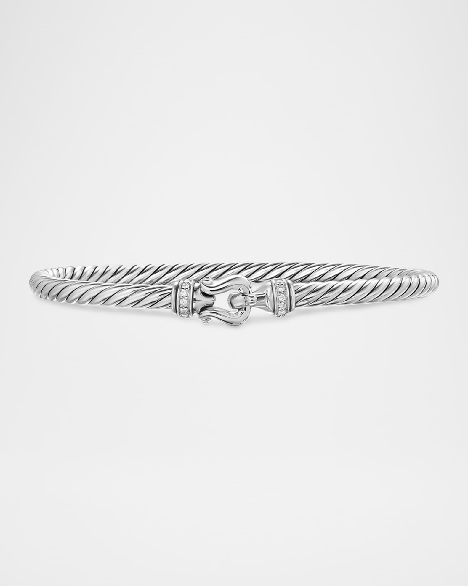 Cable Flex Buckle Bracelet with Pave Diamonds in Sterling Silver, 4mm 0