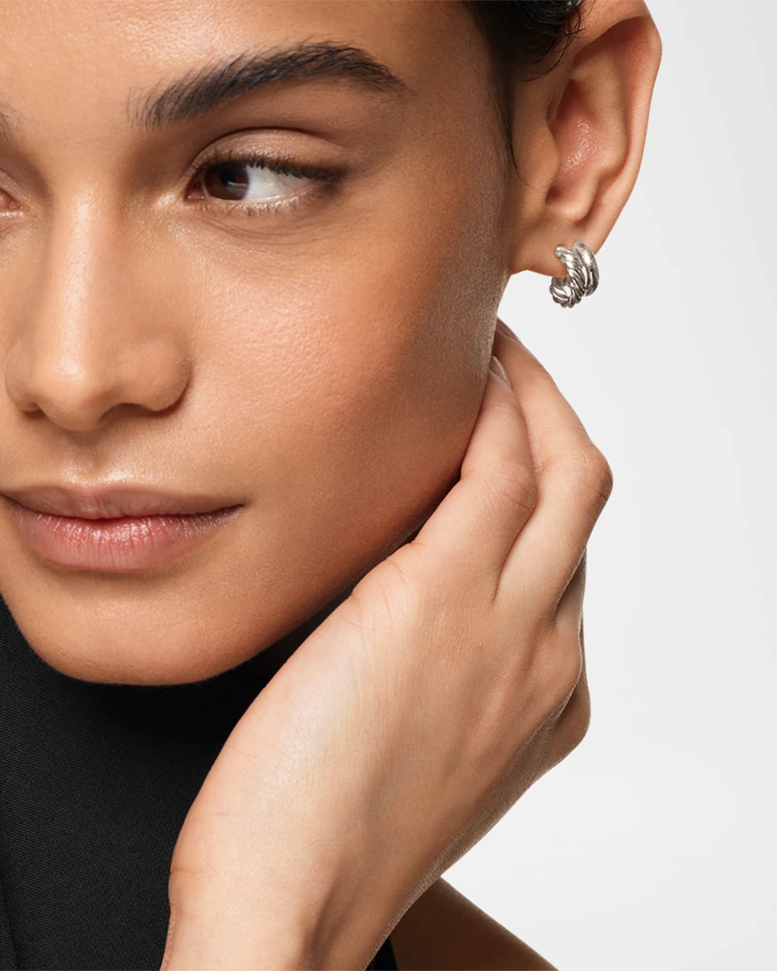 DY Mercer Double Hoop Huggie Earrings in Silver 1