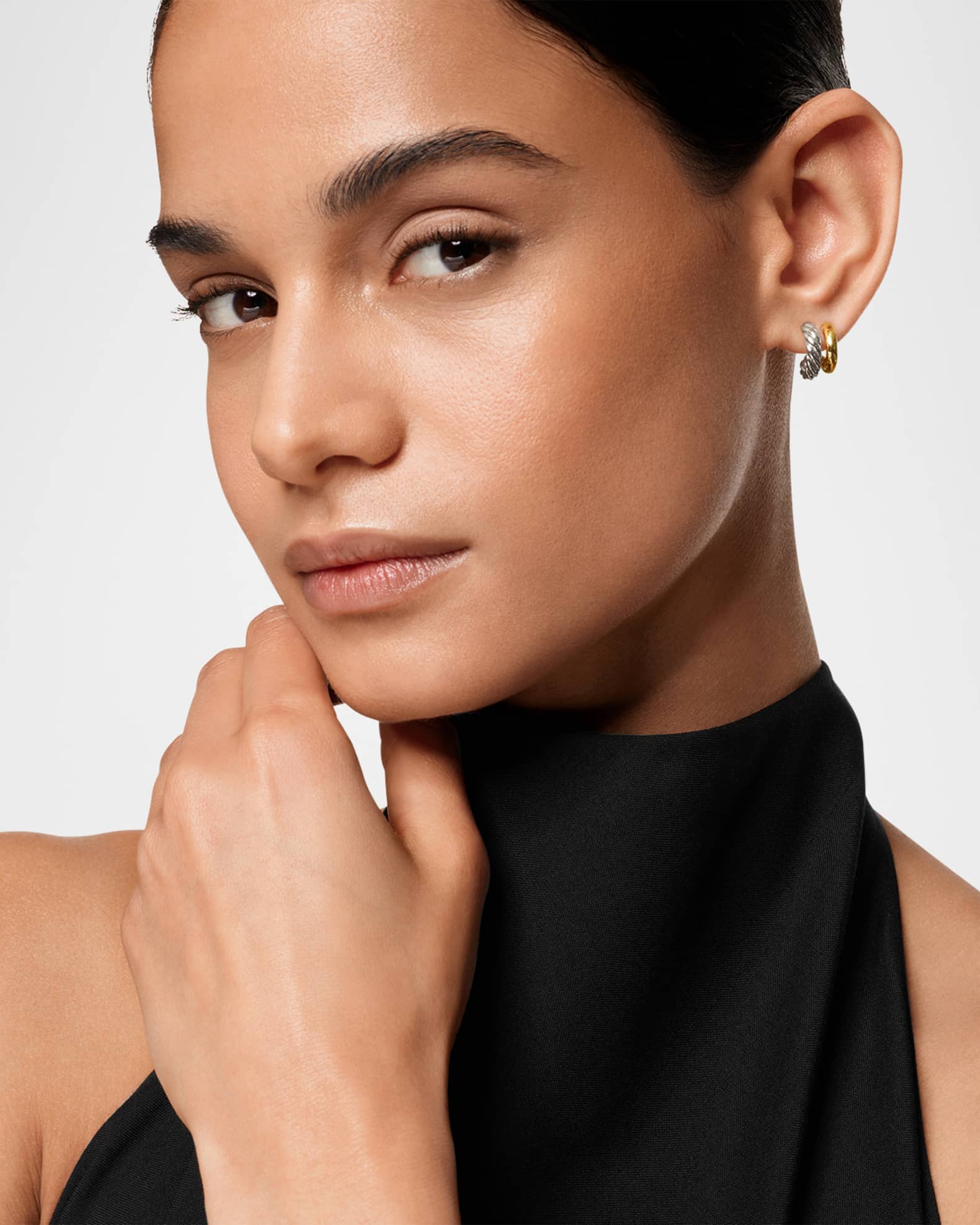 DY Mercer Double Hoop Huggie Earrings in Silver and 18K Gold 1