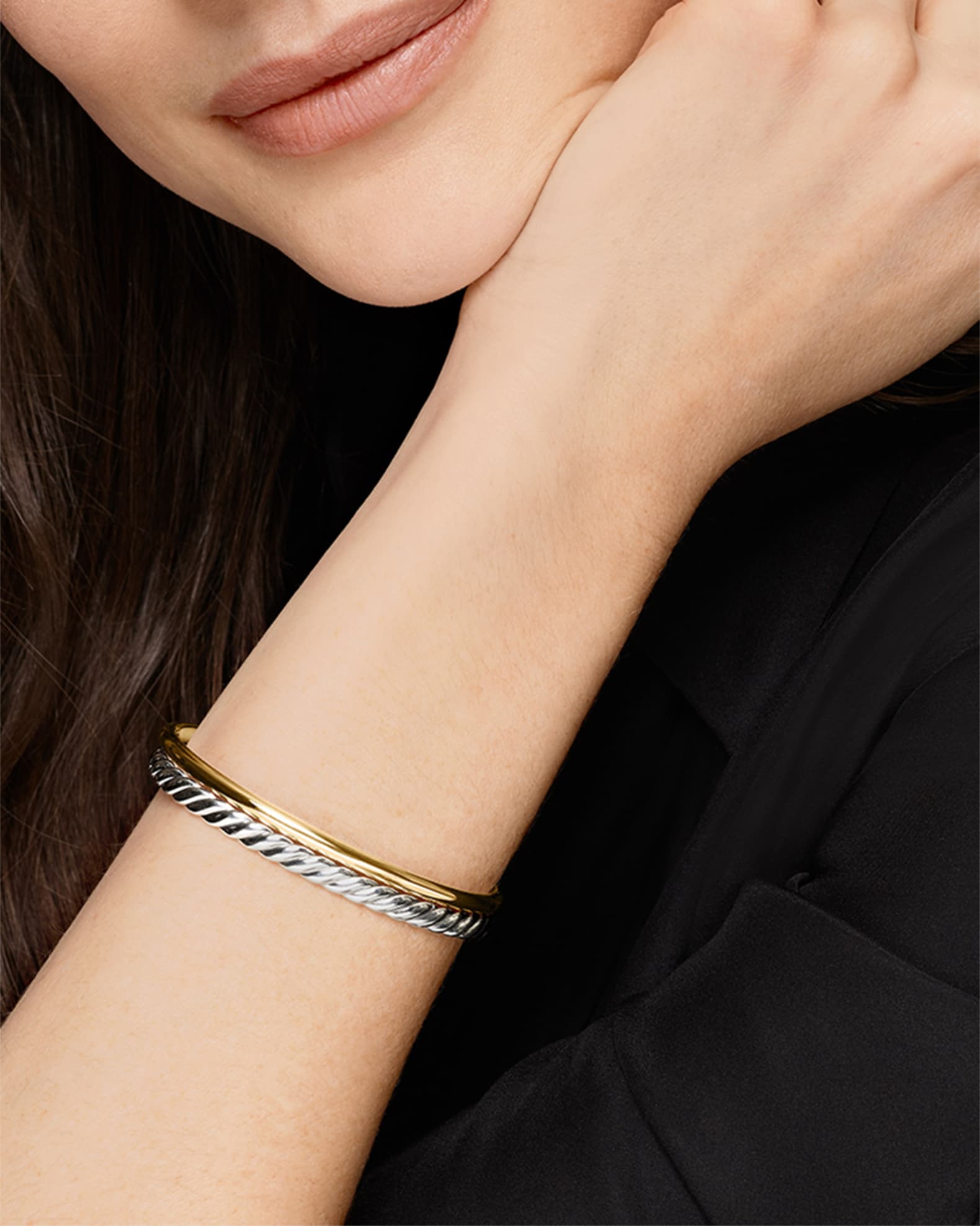 DY Mercer 2-Row Bracelet in Silver with 18K Gold 1