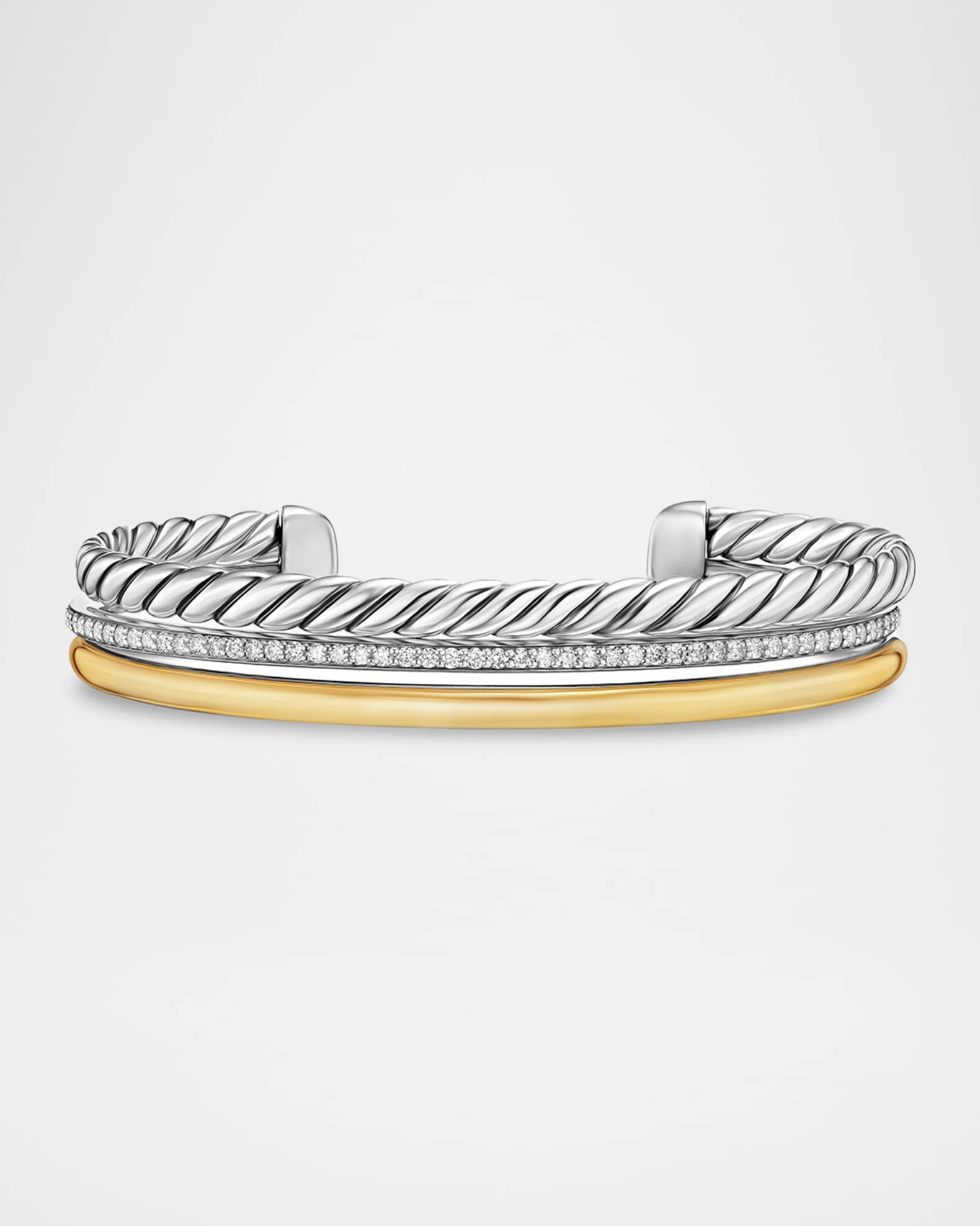 DY Mercer 3 Row Bracelet with Diamonds in Silver and 18K Gold, 10mm 0