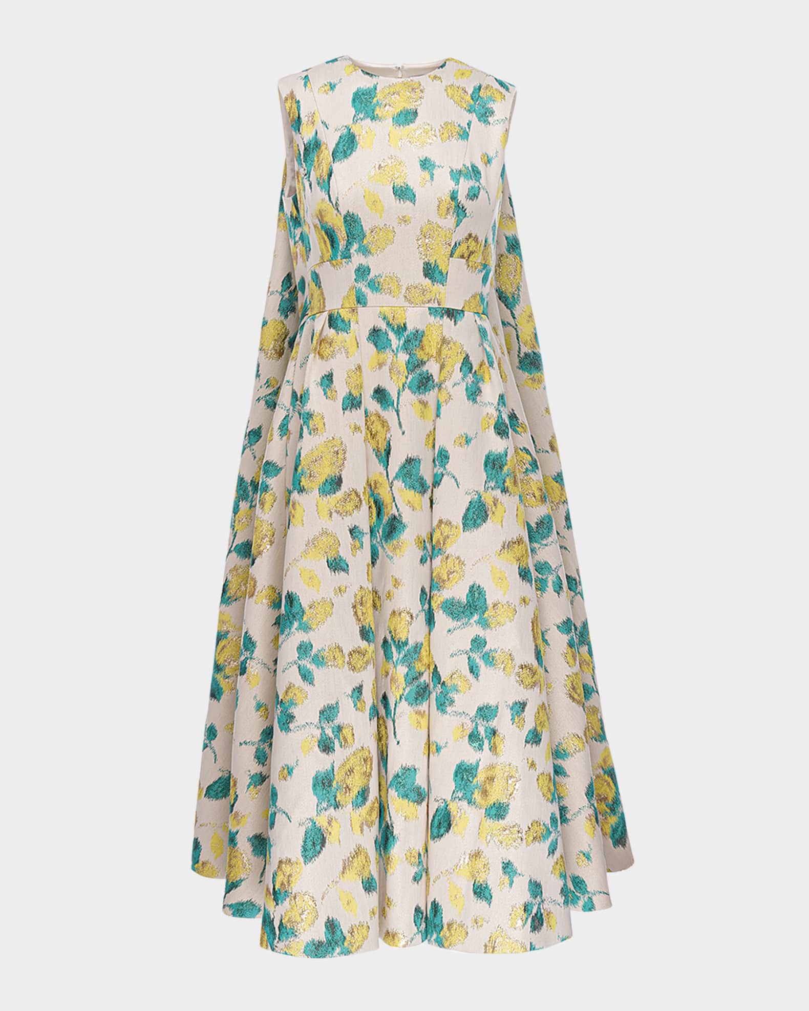 Huishan Zhang Renee Metallic Floral Jacquard Cape Midi Dress