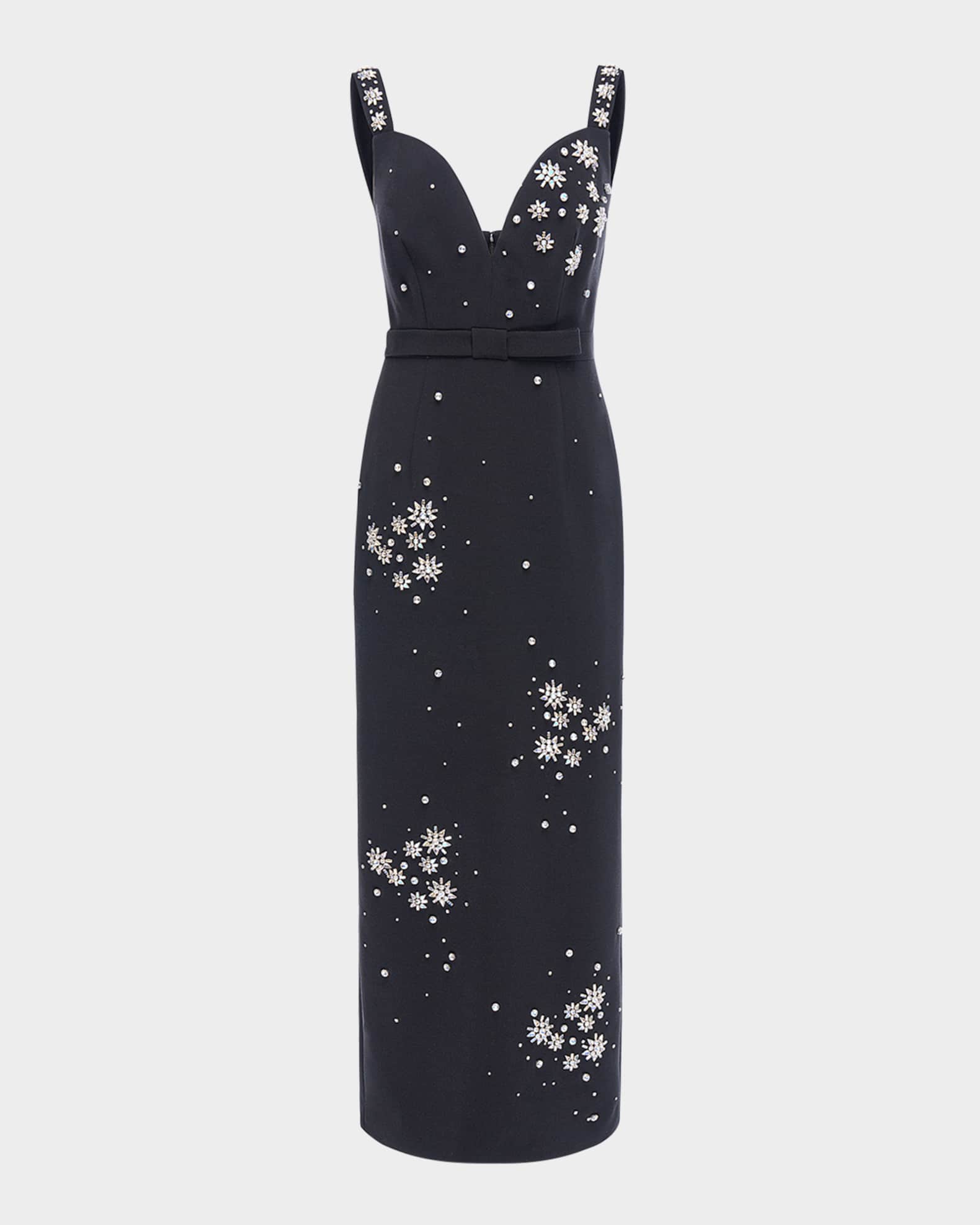 Brandy Crystal Bow Sweetheart-Neck Sleeveless Column Gown 0