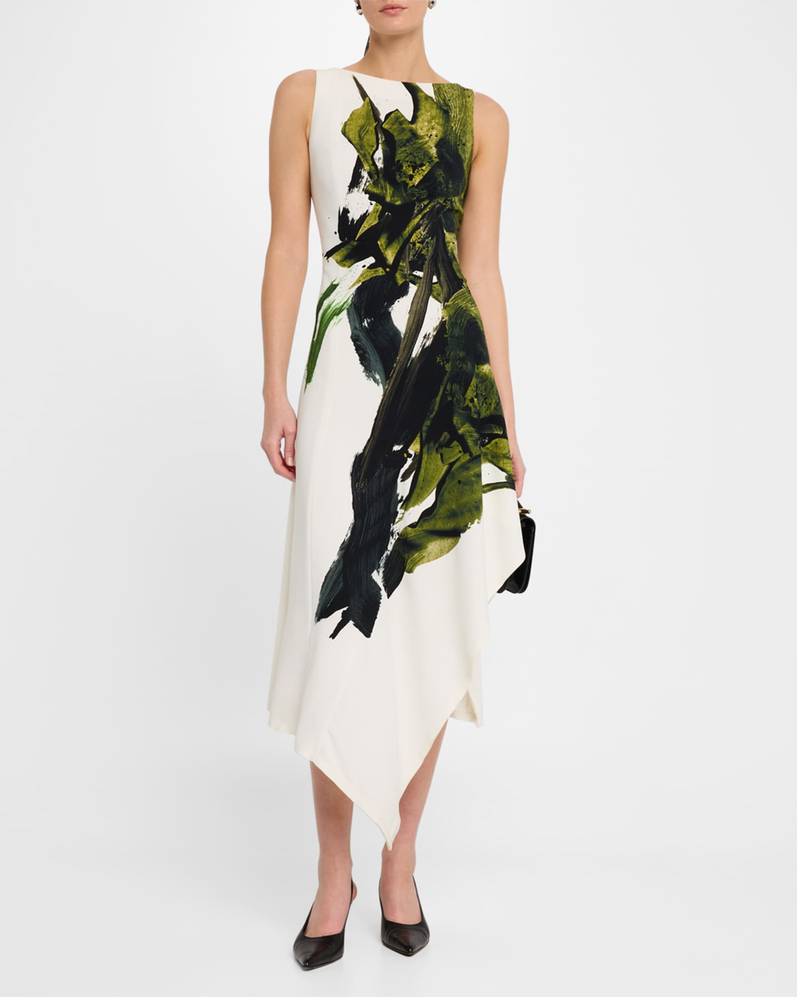 Brushstroke Boatneck Fit-Flare Crepe Dress 1