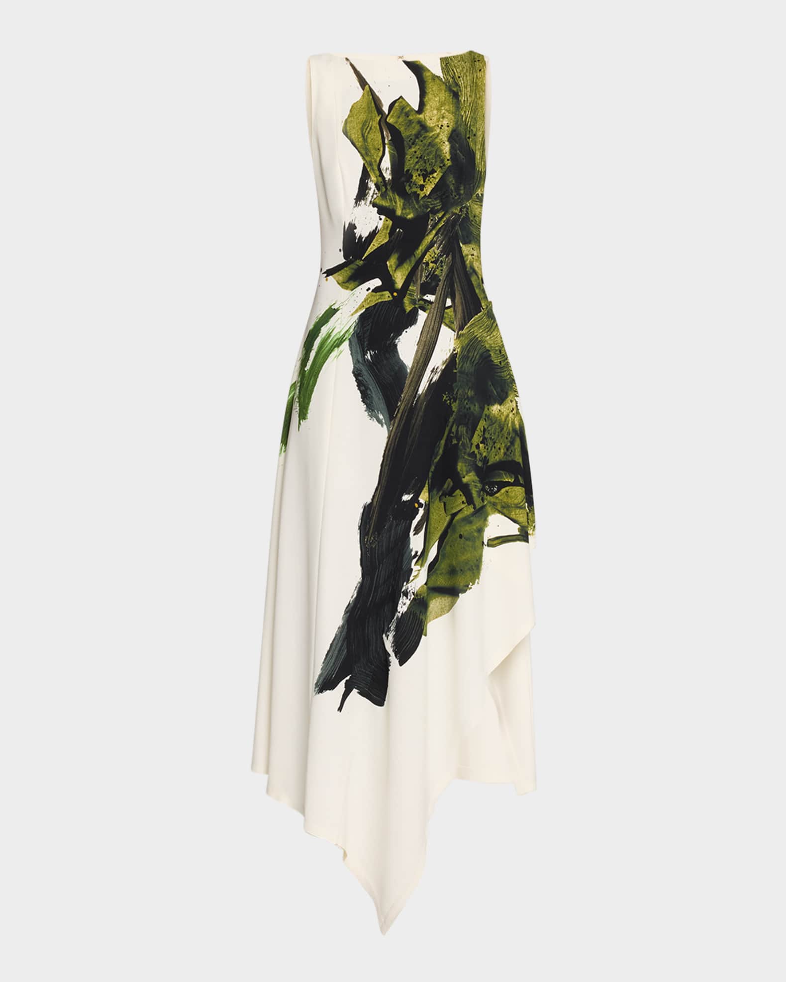 Brushstroke Boatneck Fit-Flare Crepe Dress 0