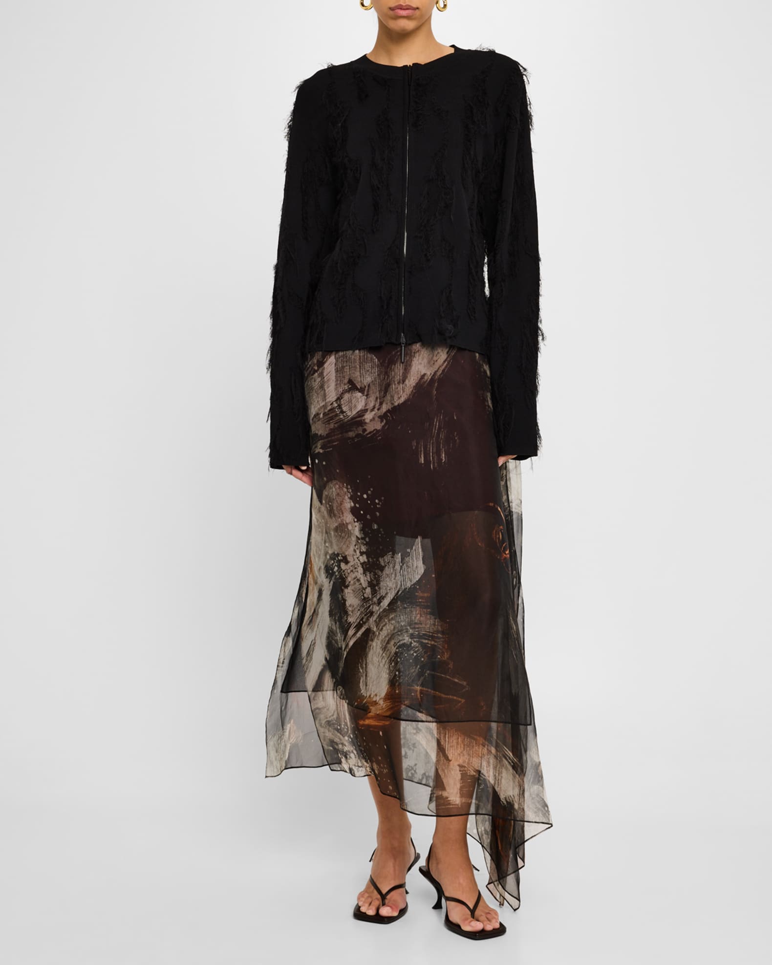 Brushstroke Fray Jacquard Zip-Up Cardigan 1