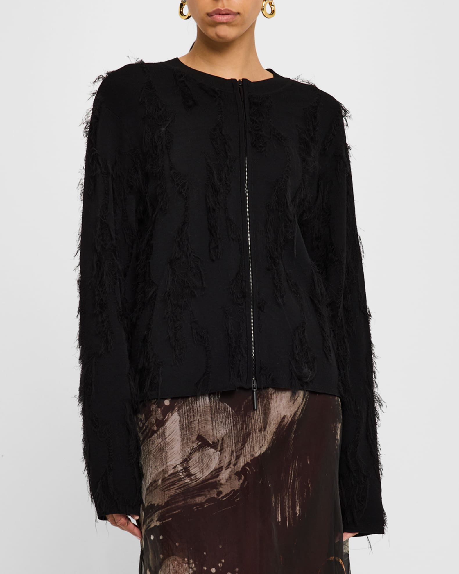 Jason Wu Collection Brushstroke Fray Jacquard Zip-Up