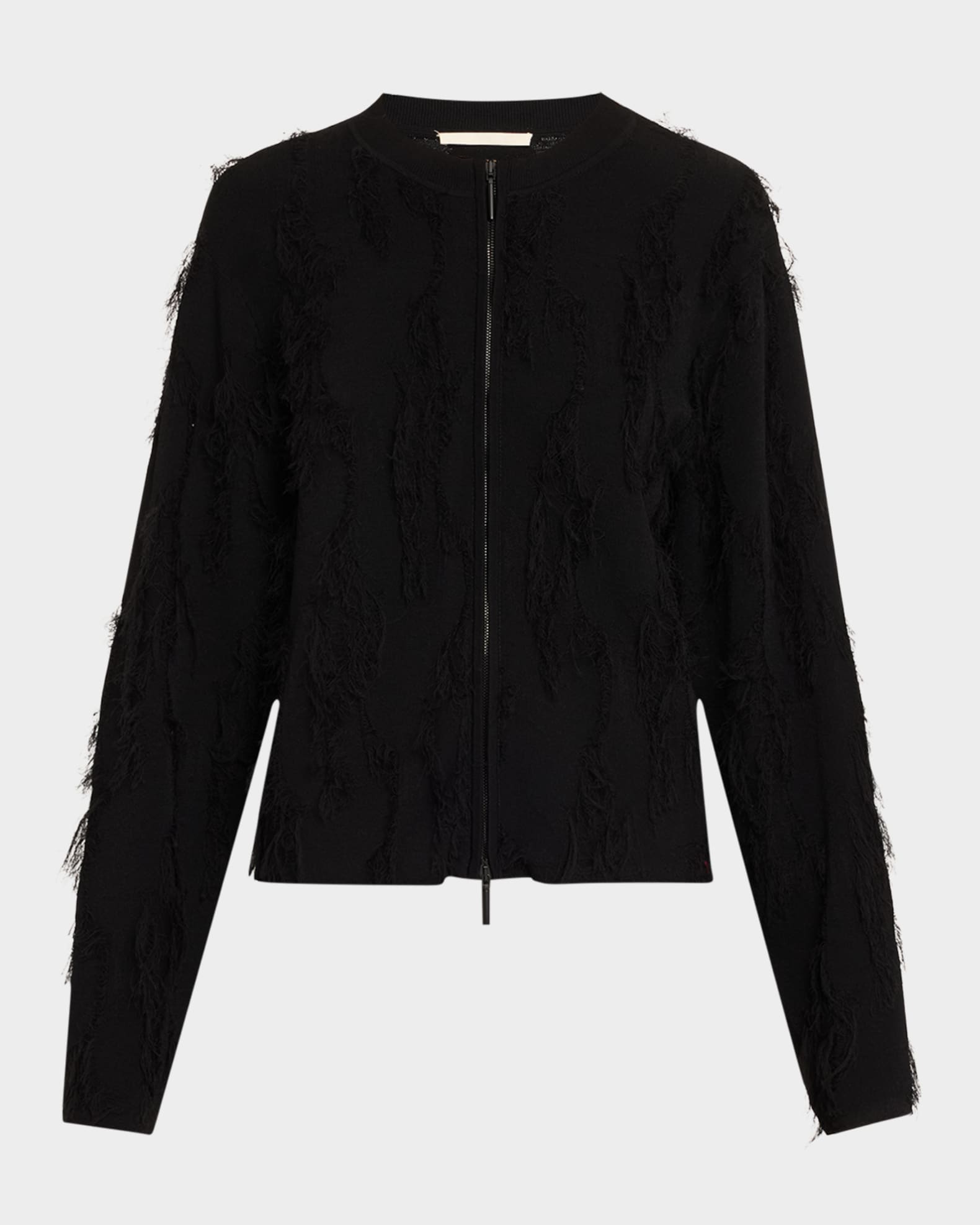 Brushstroke Fray Jacquard Zip-Up Cardigan 0