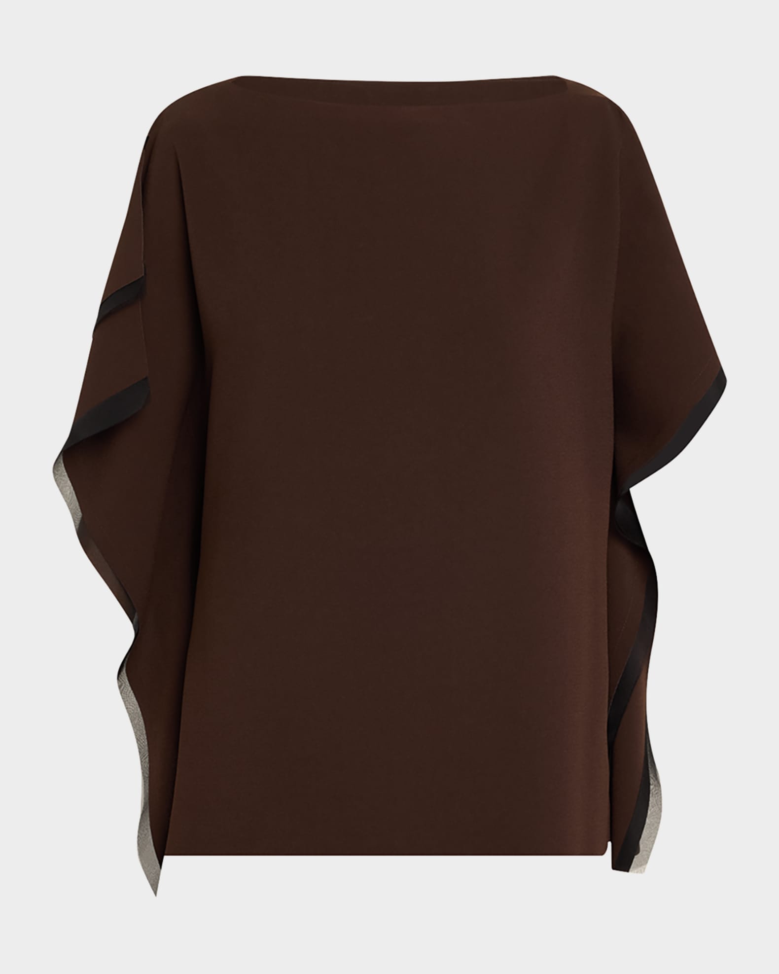 Asymmetrical Crepe Boatneck Top With Organza Trim 0