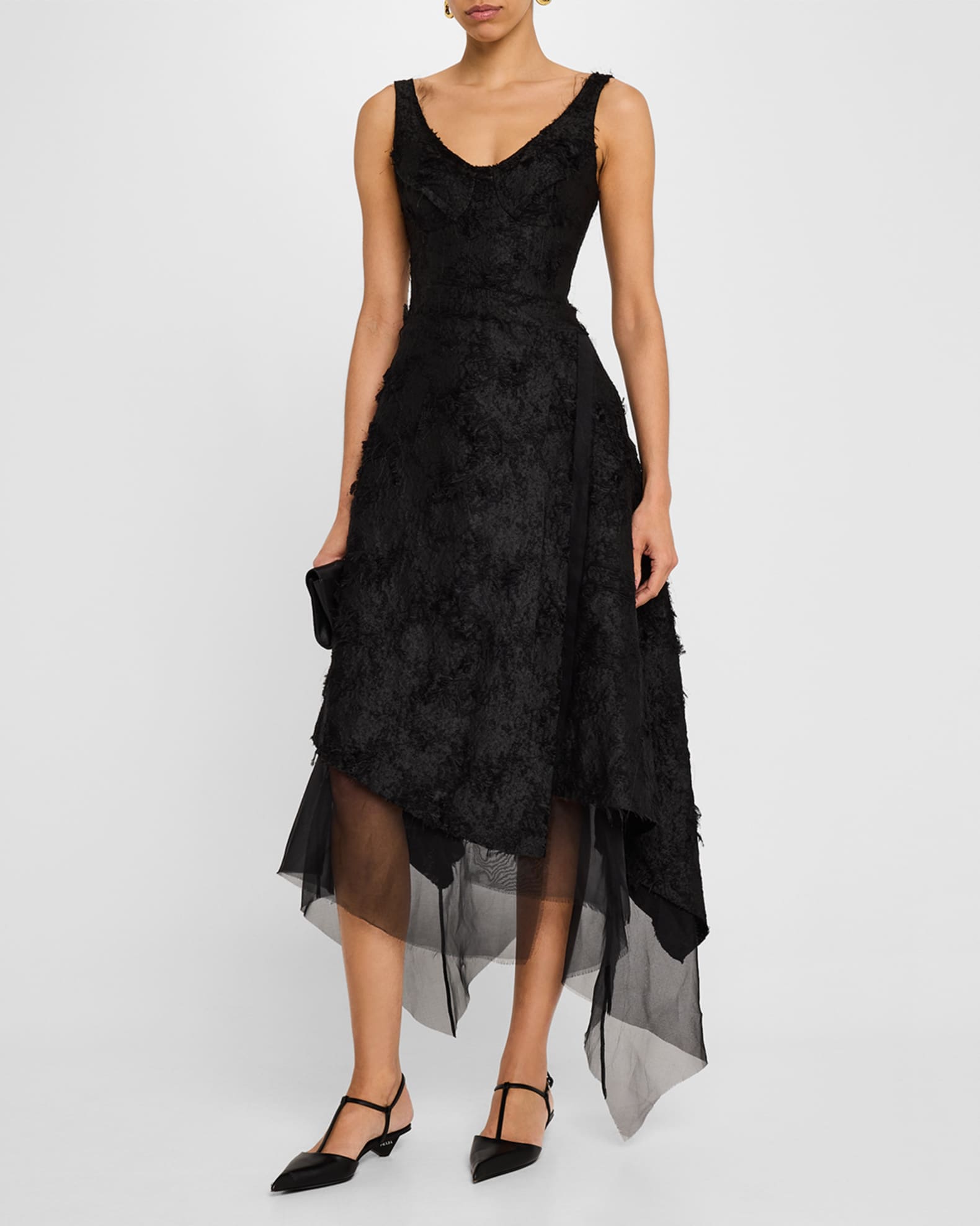 Asymmetrical Fray Jacquard Midi Dress With Bustier 1
