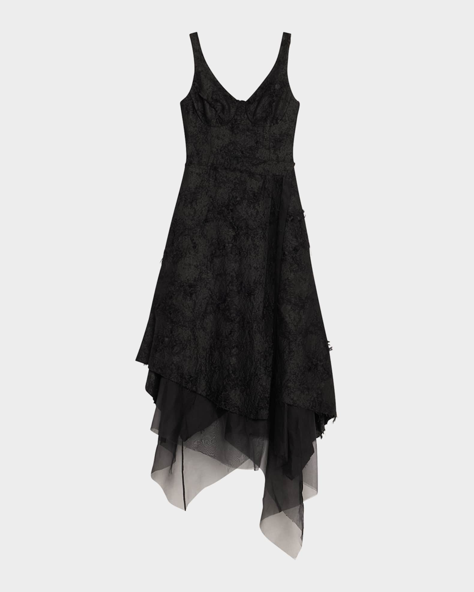 Asymmetrical Fray Jacquard Midi Dress With Bustier 0