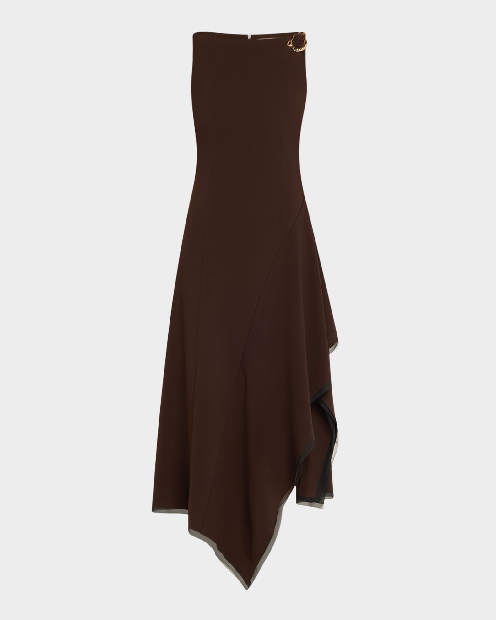 Boatneck Fit-Flare Crepe Dress With Organza Trim 0