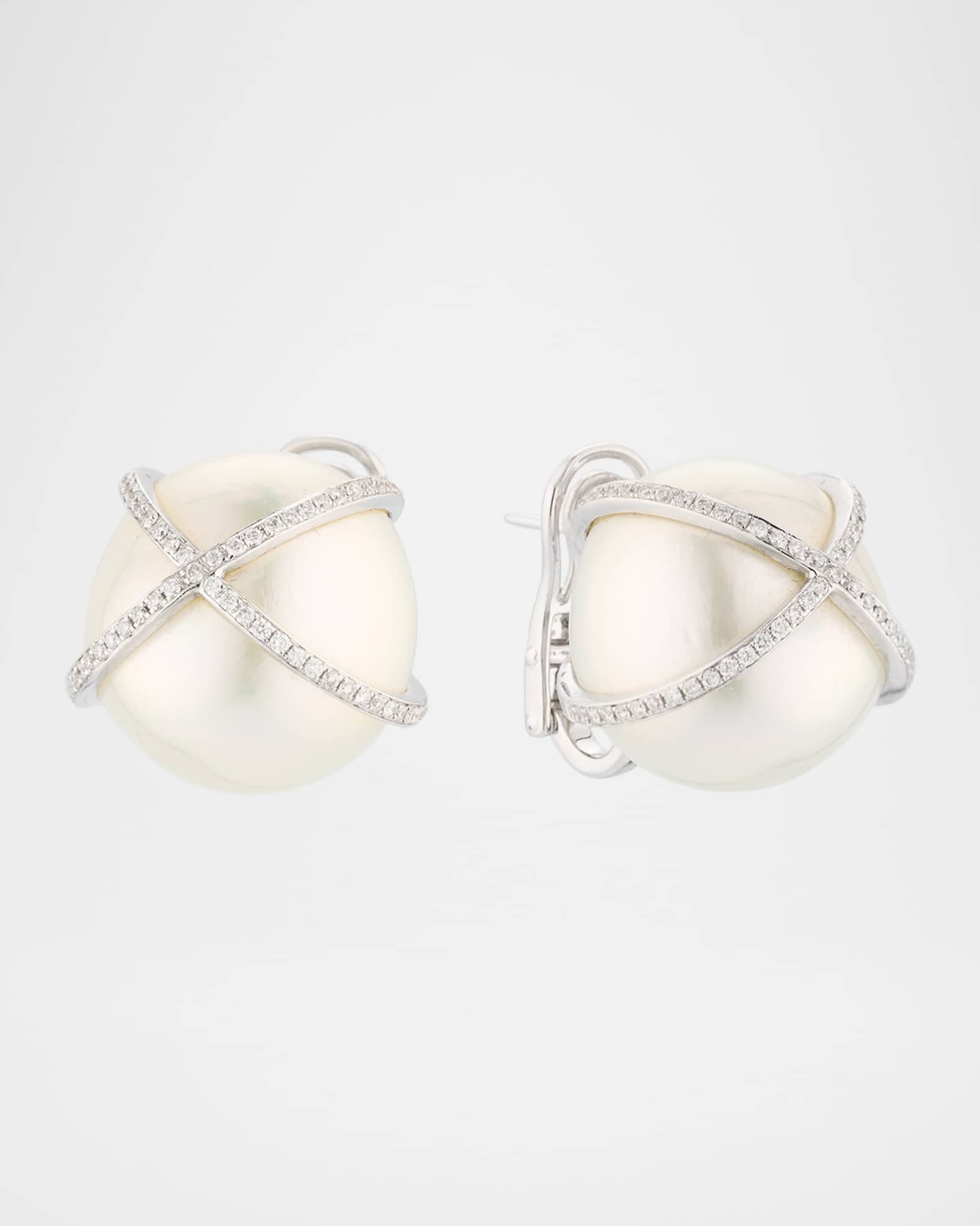 18K White Gold South Sea Pearl and Diamond Earrings 0