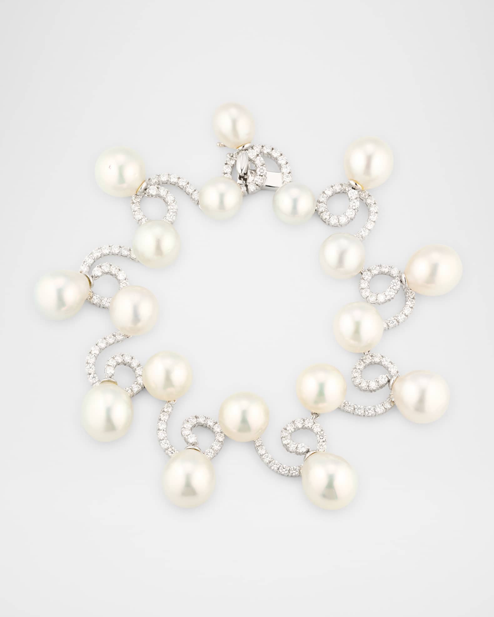 18K White Gold South Sea Pearl and Diamond Bracelet 0
