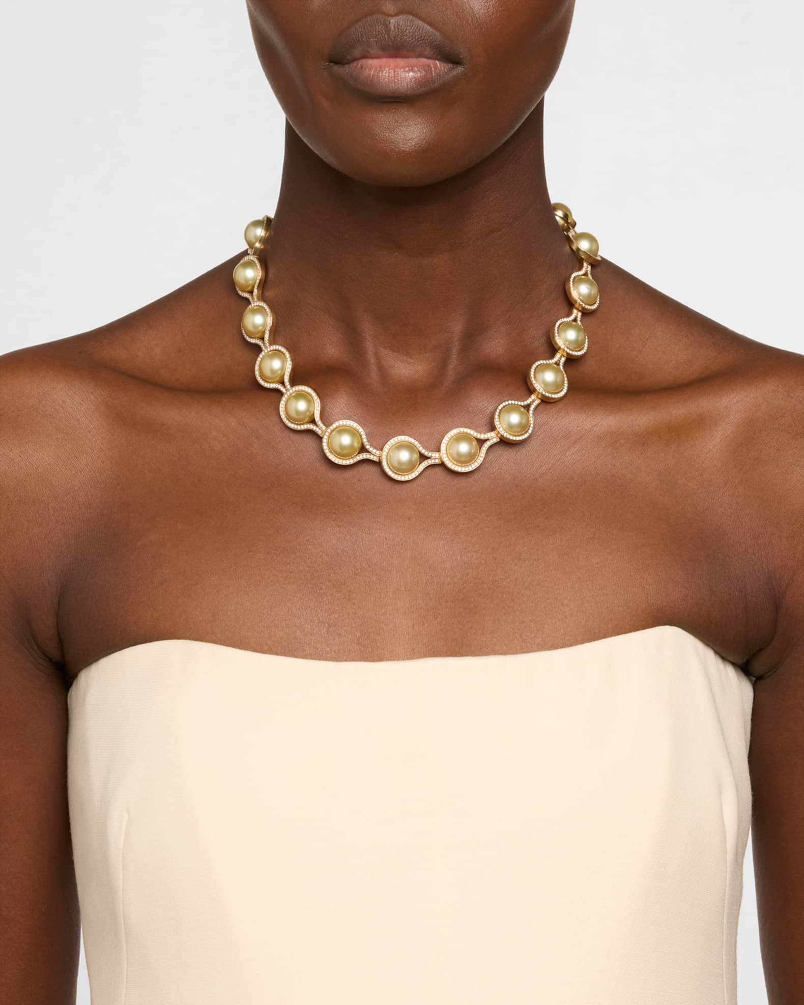 Kobe 18K Yellow Gold South Sea Pearl and Diamond Necklace, 17"L 1