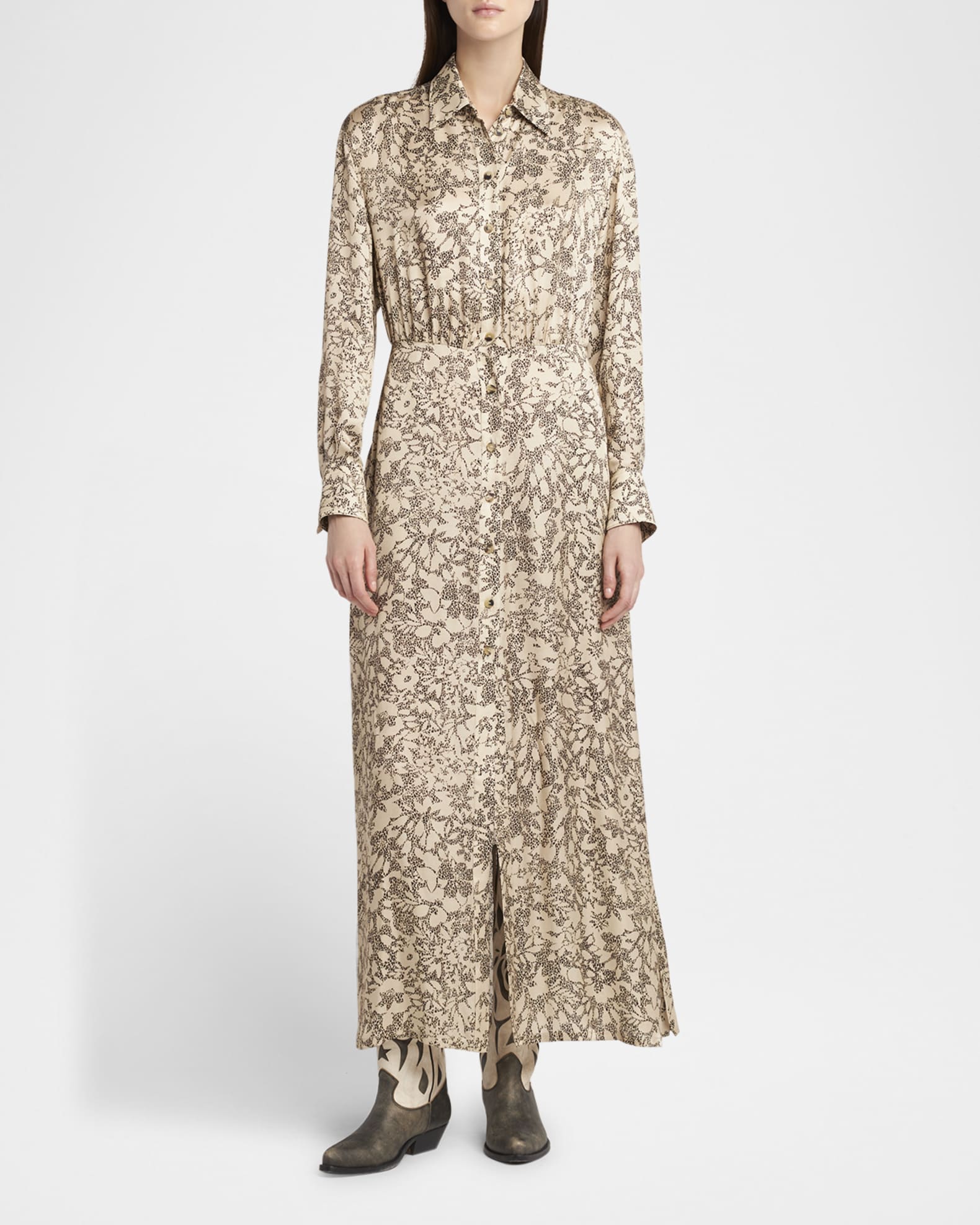 Journey Naike-Print Satin Collared Gown 1