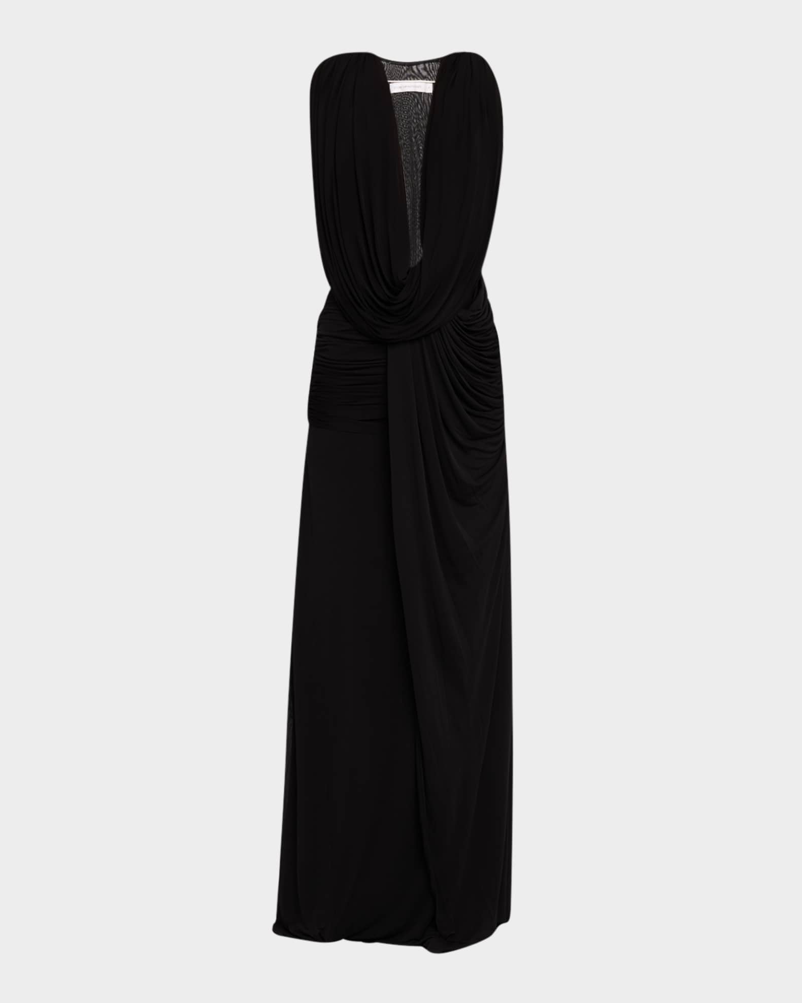 Plunging Fusion Ruched T-Back Gown 0