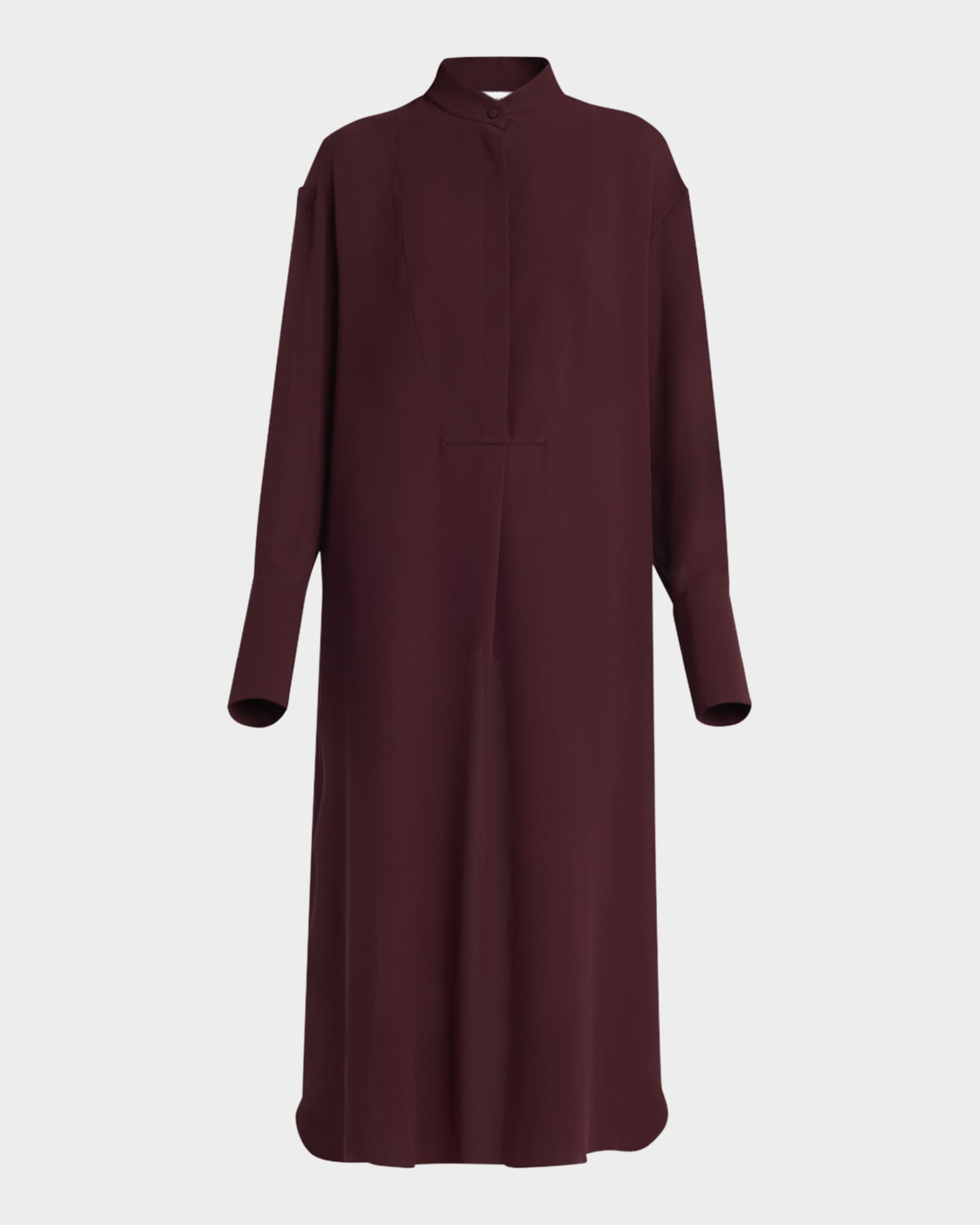 Long-Sleeve Silk Midi Day Shirtdress 0