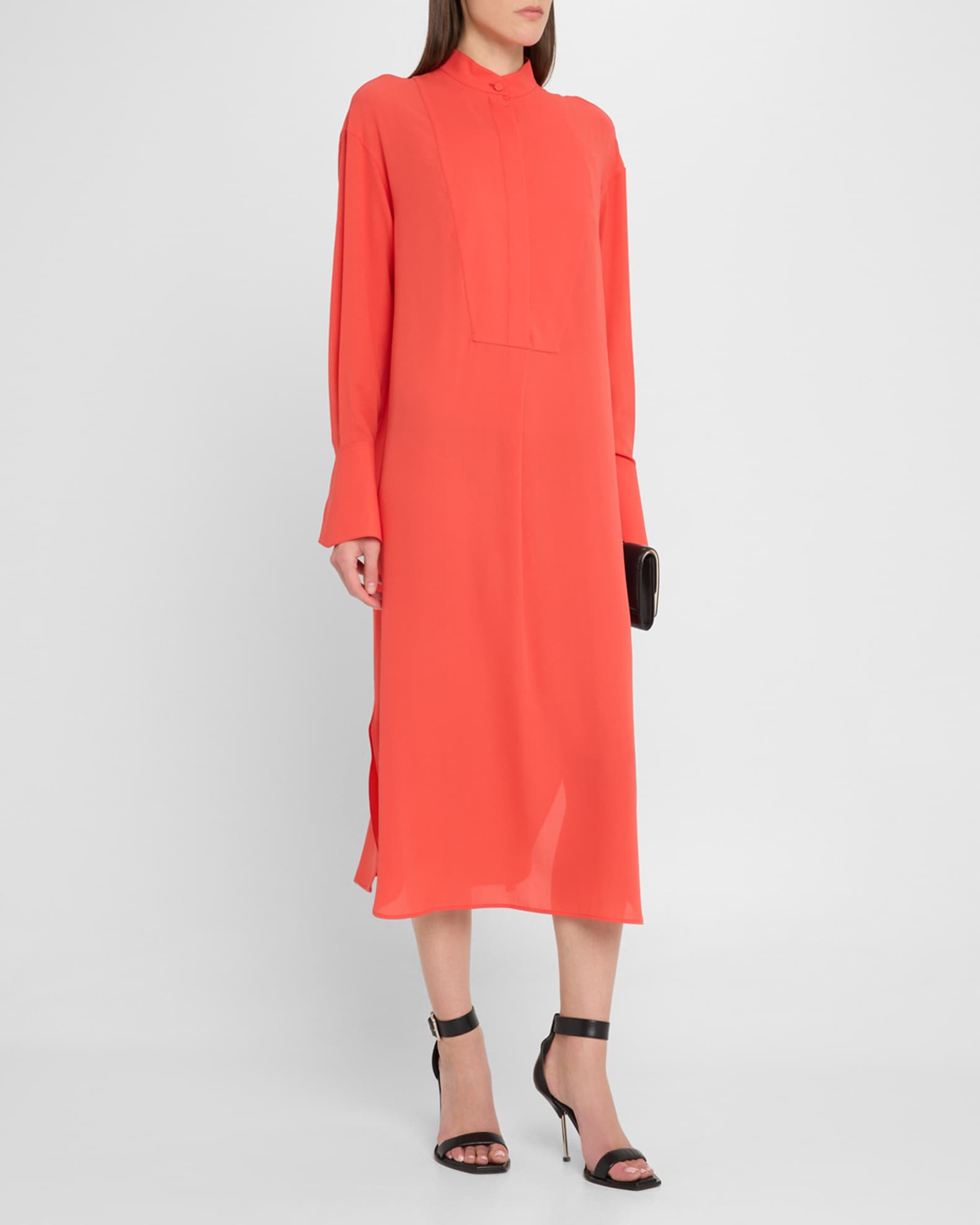 Long-Sleeve Silk Midi Day Shirtdress 1
